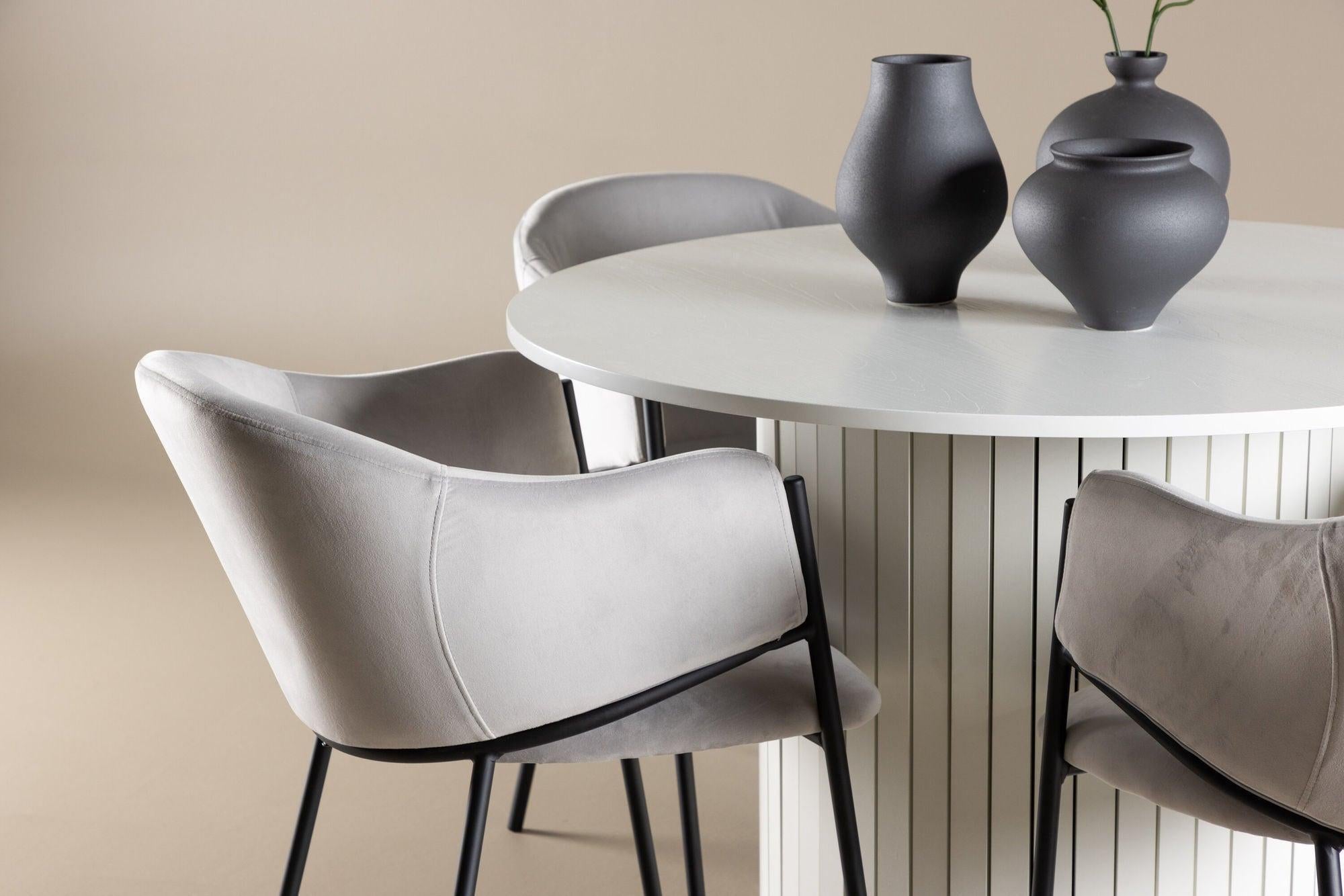 Essgruppe Esstisch Härön rund 110cm mit Stühlen Evelina aus Samt-Essgruppen Rund-Venture Home-le canapé