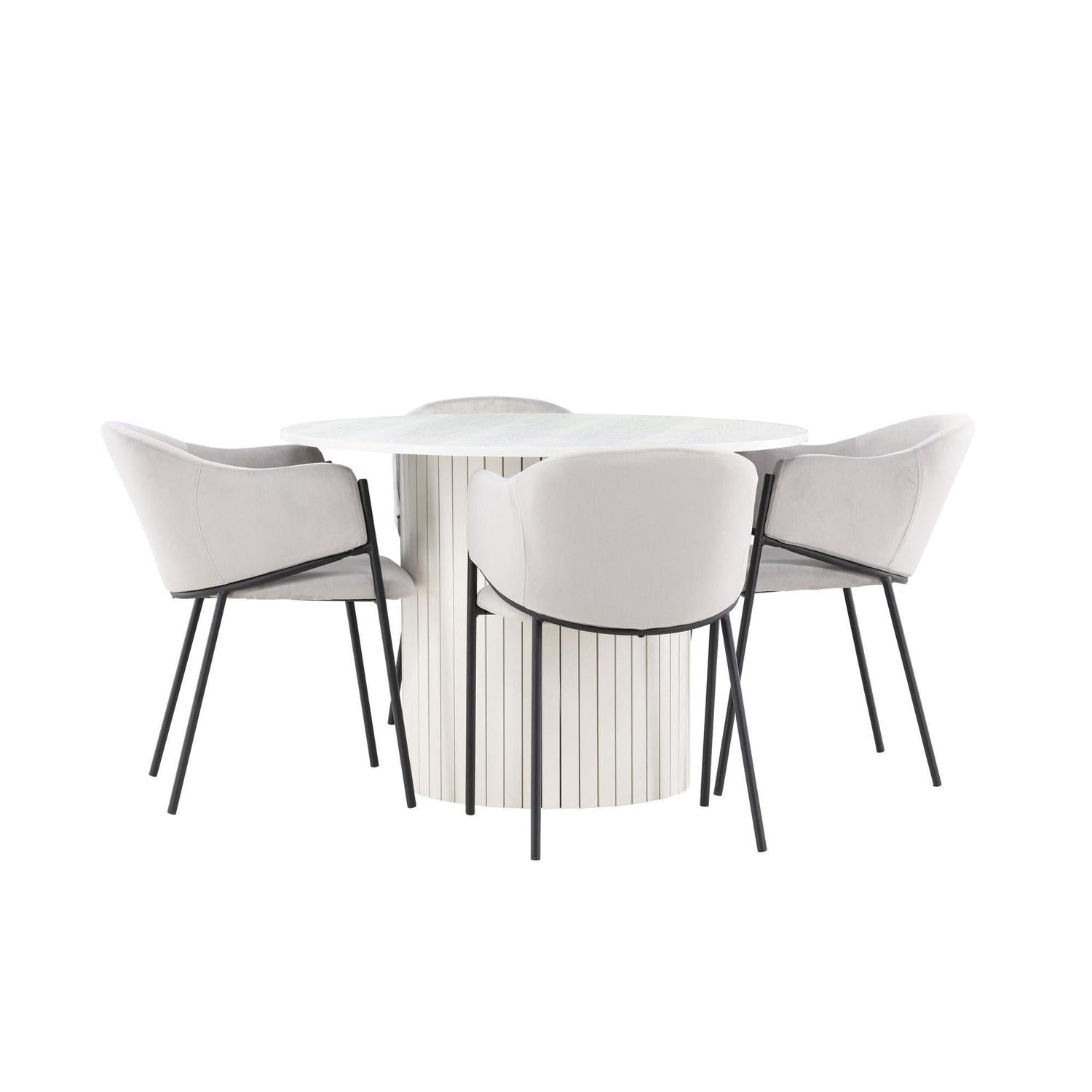 Essgruppe Esstisch Härön rund 110cm mit Stühlen Evelina aus Samt-Essgruppen Rund-Venture Home-le canapé