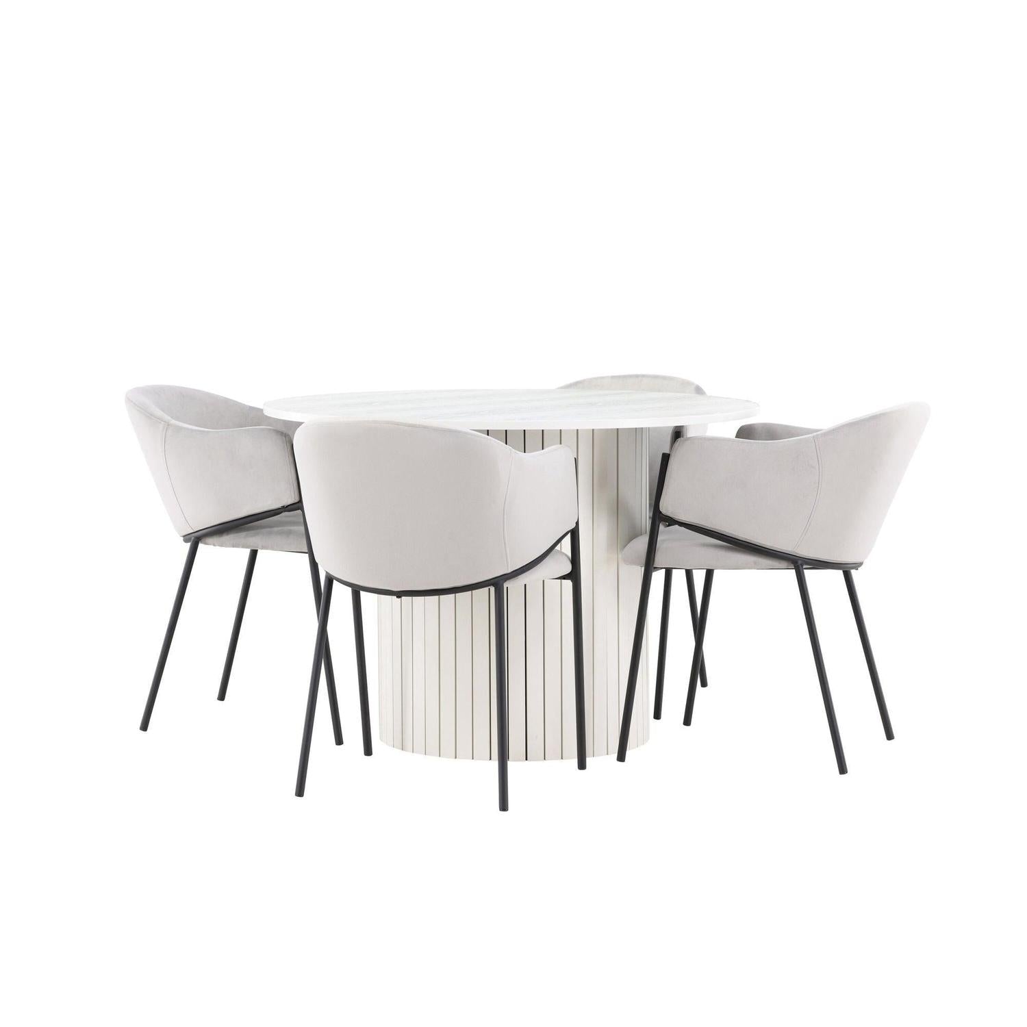 Essgruppe Esstisch Härön rund 110cm mit Stühlen Evelina aus Samt-Essgruppen Rund-Venture Home-le canapé