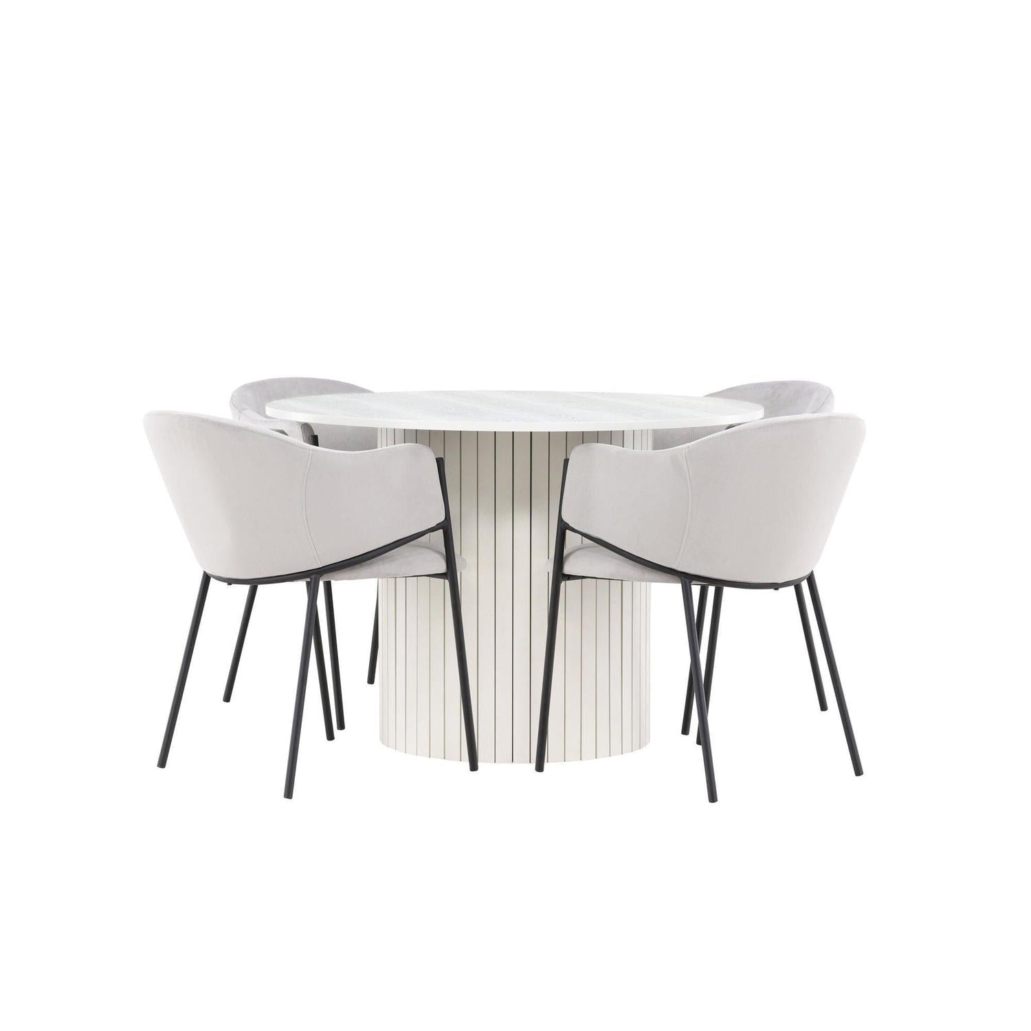 Essgruppe Esstisch Härön rund 110cm mit Stühlen Evelina aus Samt-Essgruppen Rund-Venture Home-le canapé
