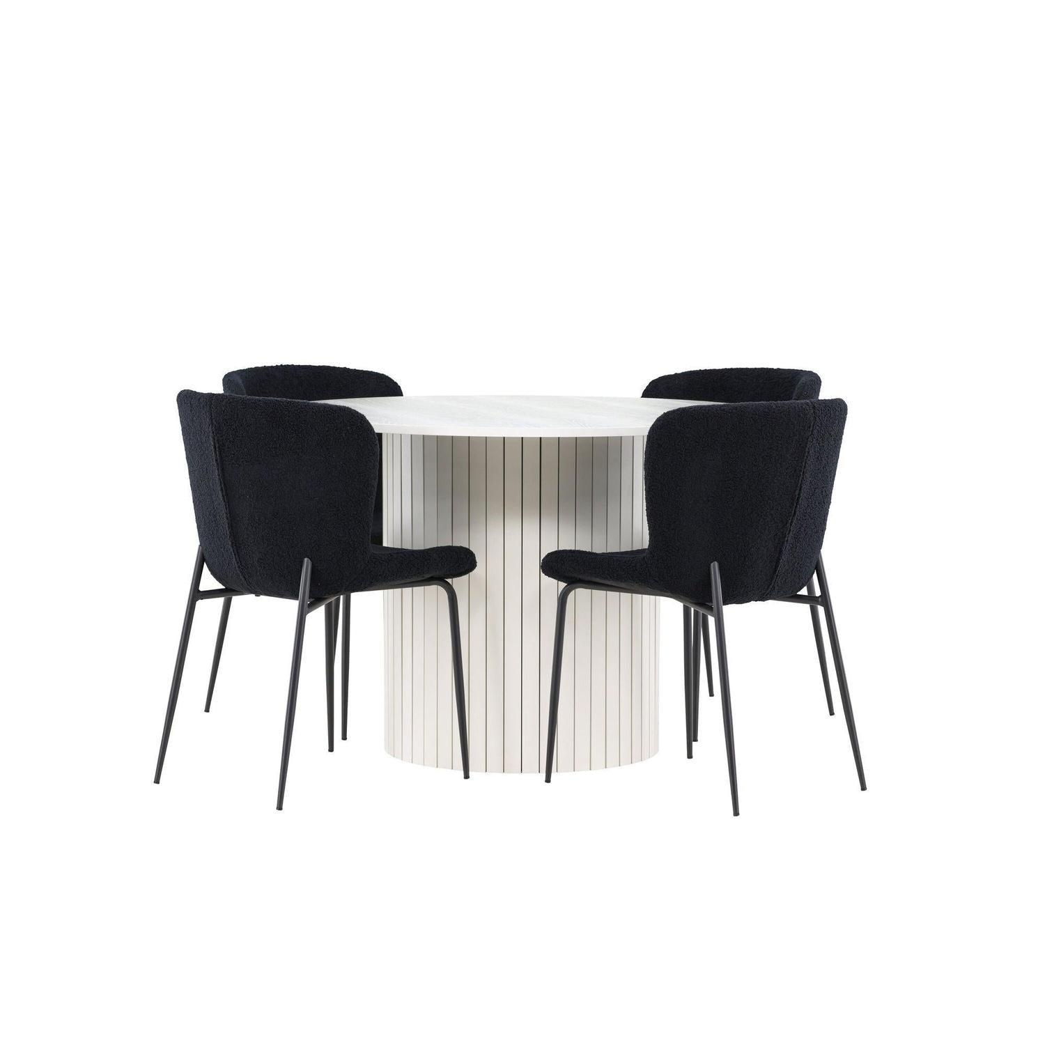 Essgruppe Esstisch Härön rund 110cm mit Stühlen Modesto aus Teddy-Bouclé-Venture Home-le canapé