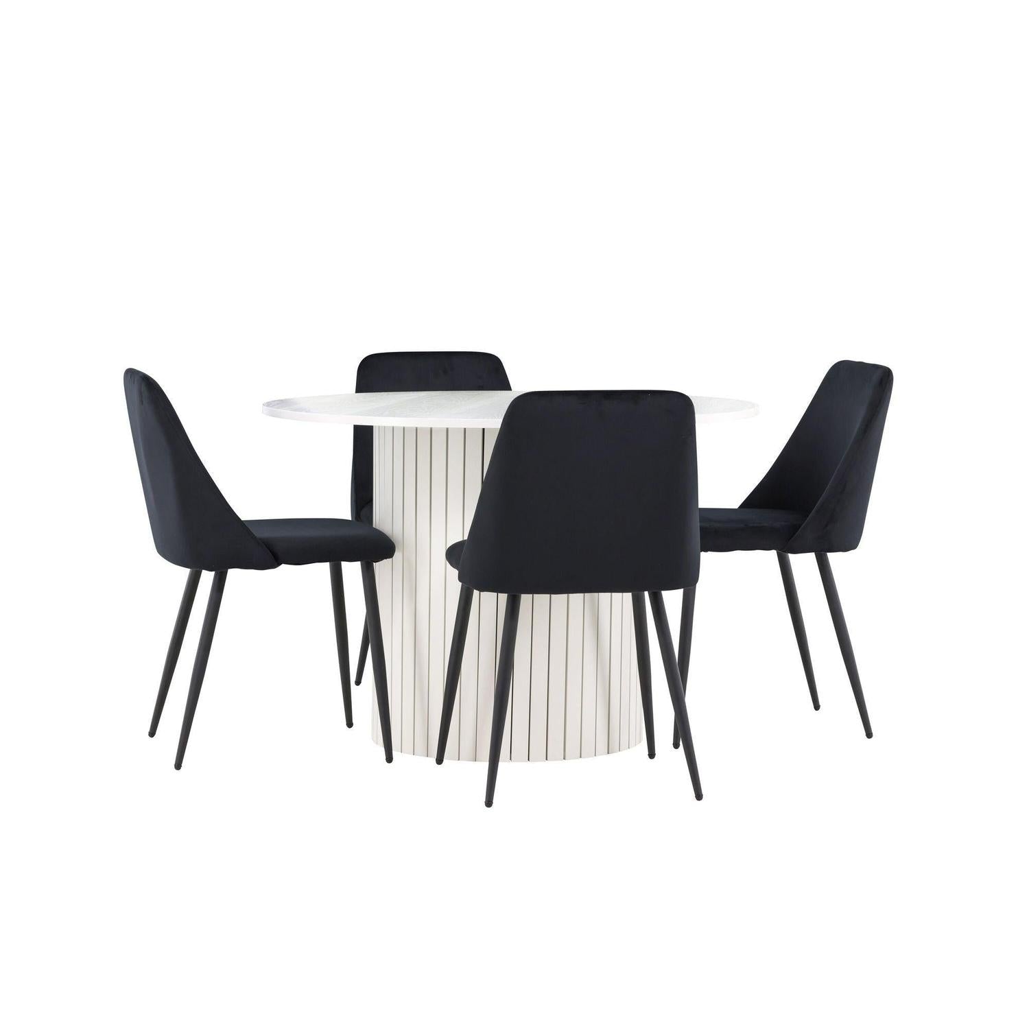Essgruppe Esstisch Härön rund 110cm mit Stühlen Night aus Samt-Essgruppen Rund-Venture Home-le canapé