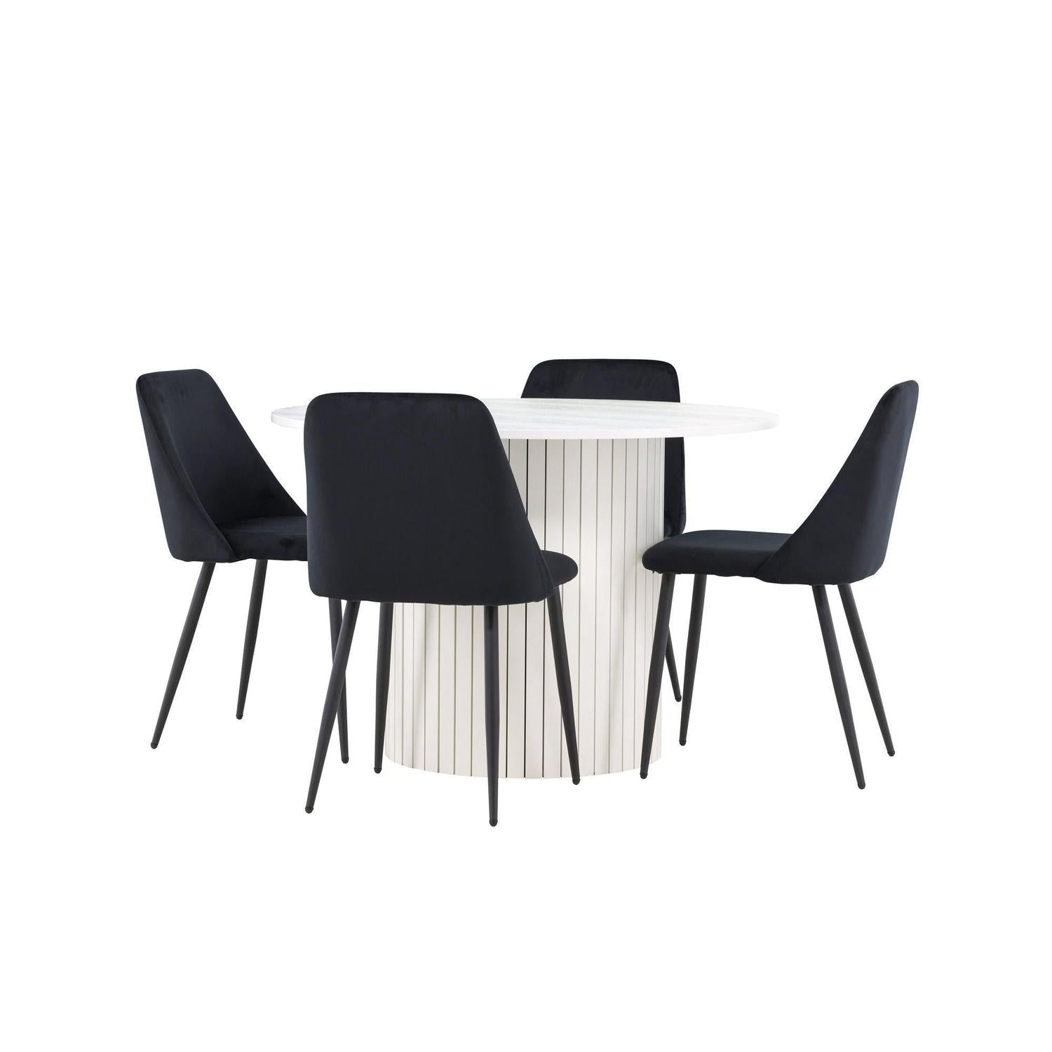 Essgruppe Esstisch Härön rund 110cm mit Stühlen Night aus Samt-Essgruppen Rund-Venture Home-le canapé
