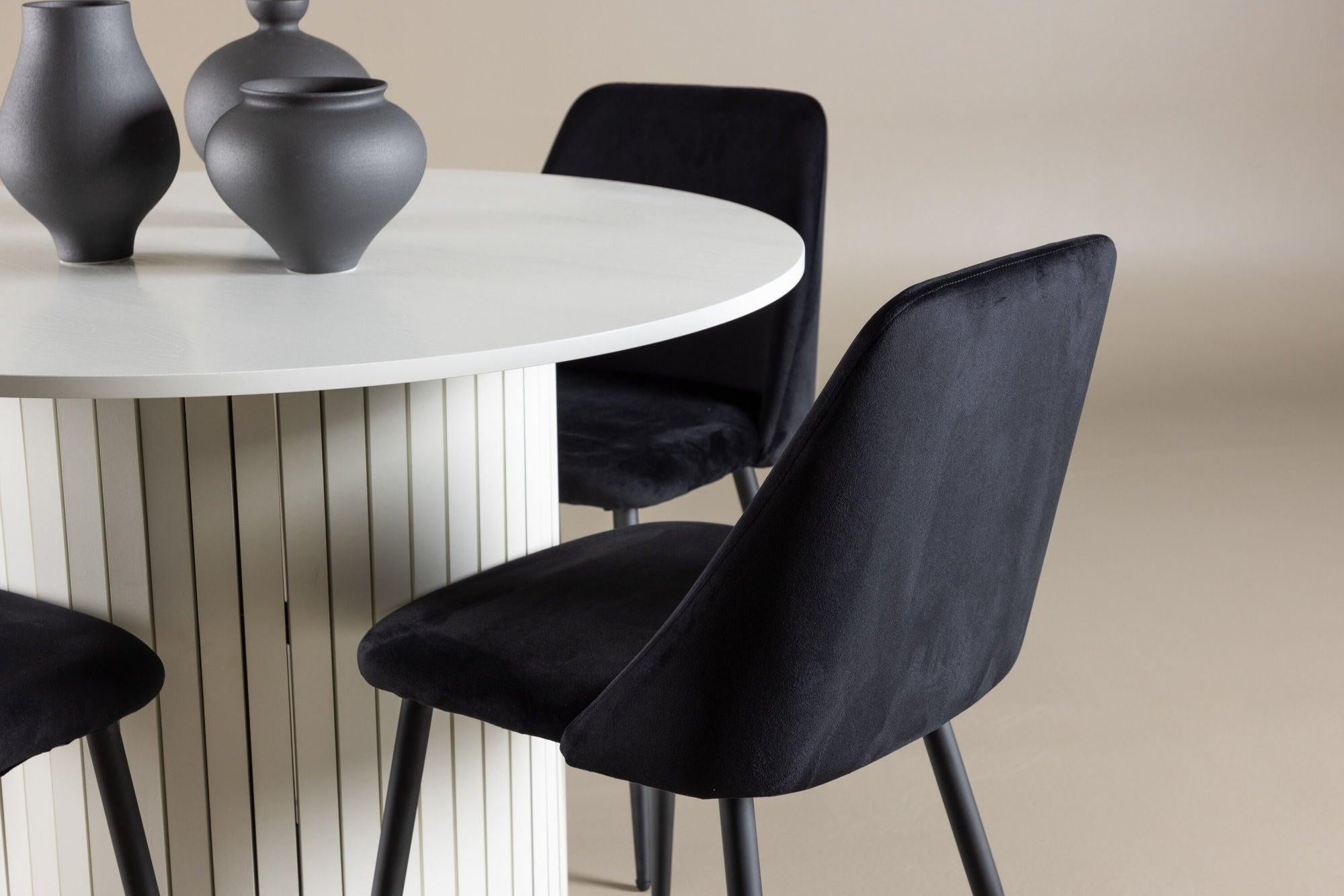Essgruppe Esstisch Härön rund 110cm mit Stühlen Night aus Samt-Essgruppen Rund-Venture Home-le canapé