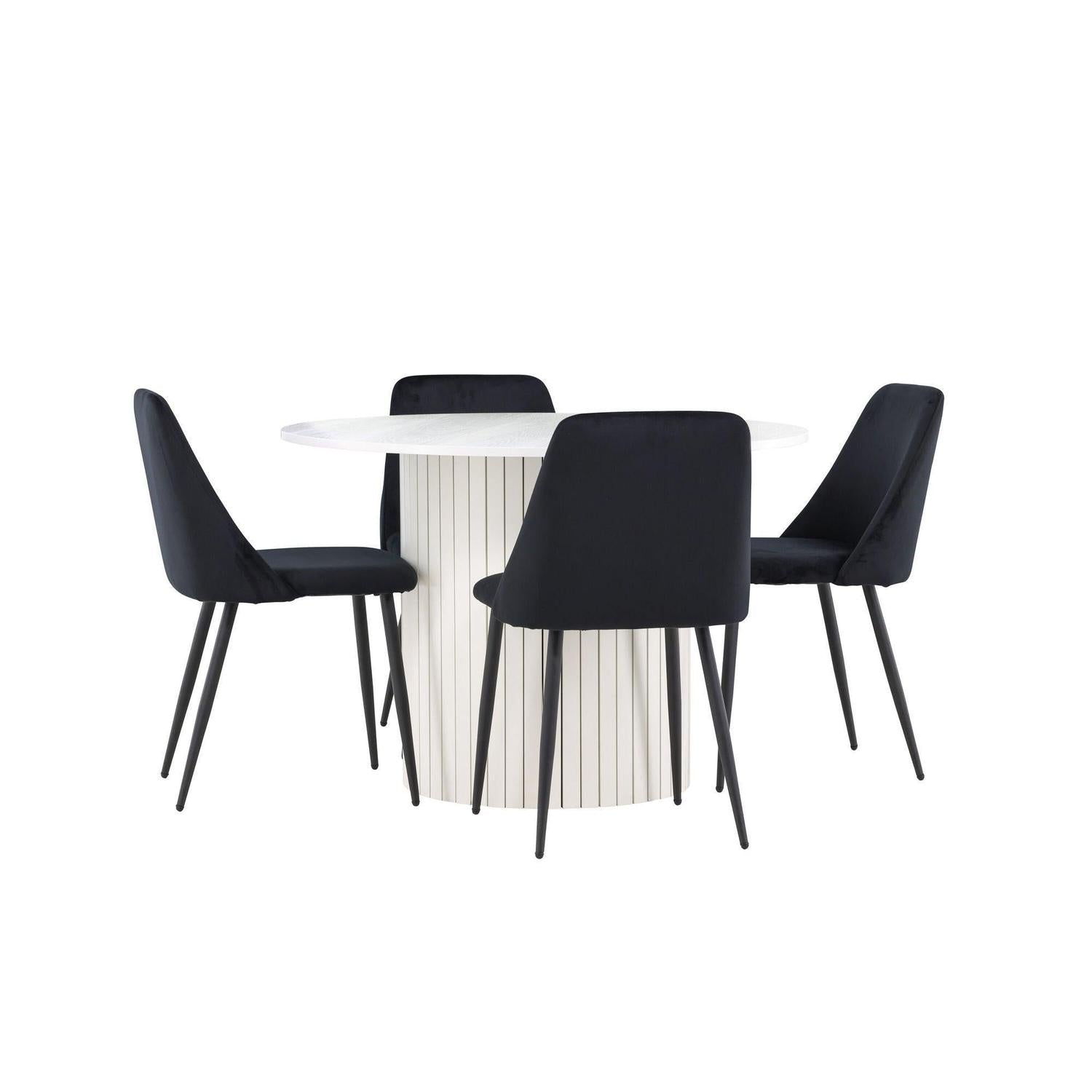 Essgruppe Esstisch Härön rund 110cm mit Stühlen Night aus Samt-Essgruppen Rund-Venture Home-le canapé