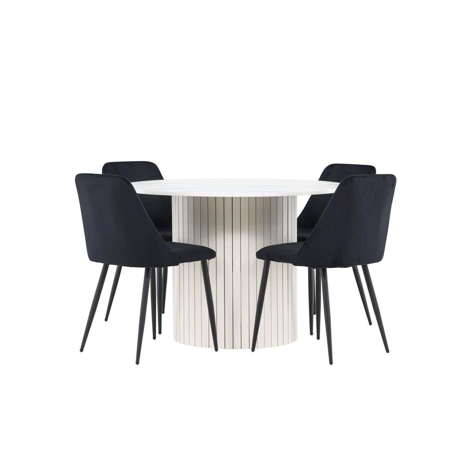Essgruppe Esstisch Härön rund 110cm mit Stühlen Night aus Samt-Essgruppen Rund-Venture Home-le canapé