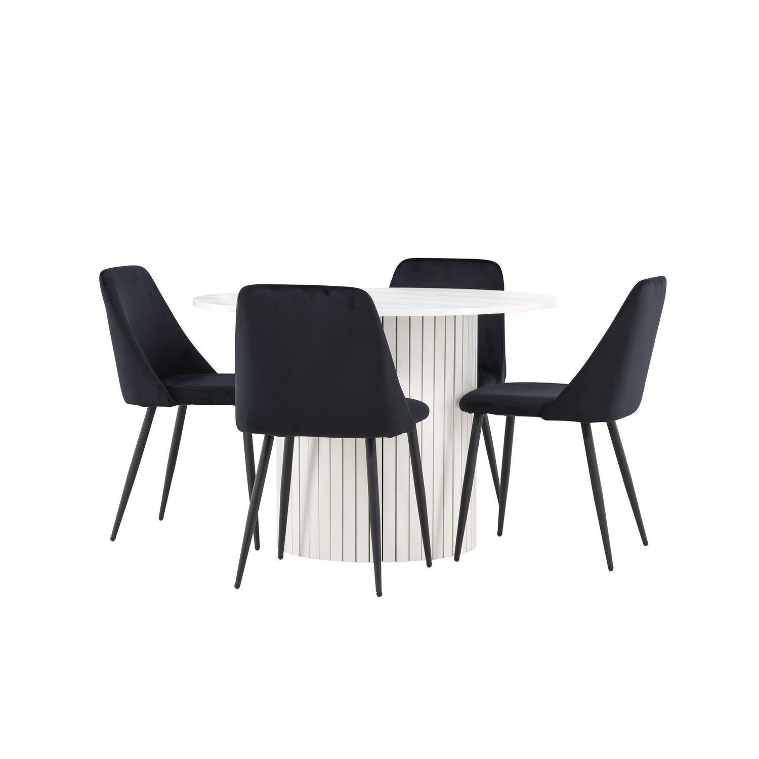 Essgruppe Esstisch Härön rund 110cm mit Stühlen Night aus Samt-Essgruppen Rund-Venture Home-le canapé