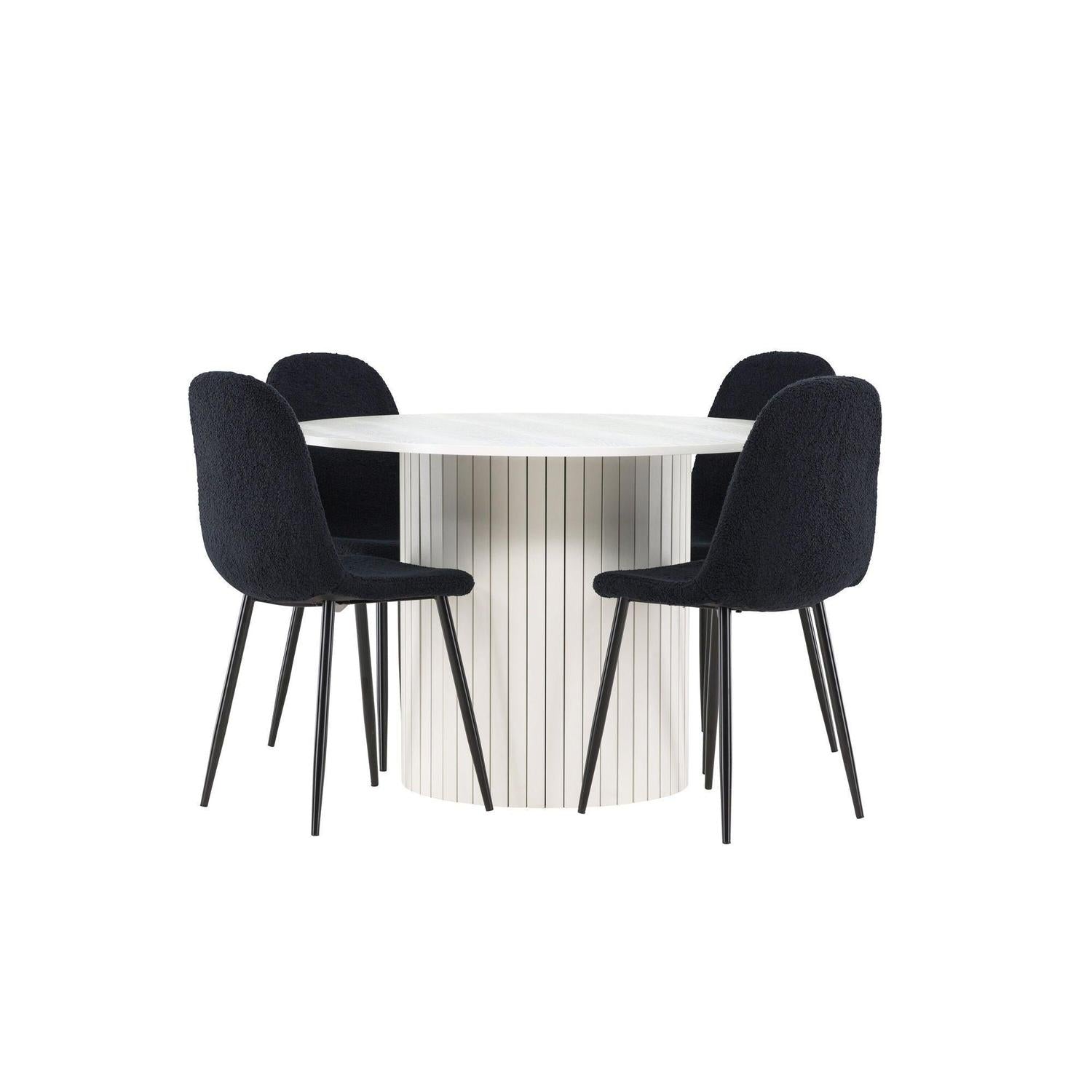 Essgruppe Esstisch Härön rund 110cm mit Stühlen Polar aus Teddy-Bouclé-Essgruppe Rund-Venture Home-le canapé