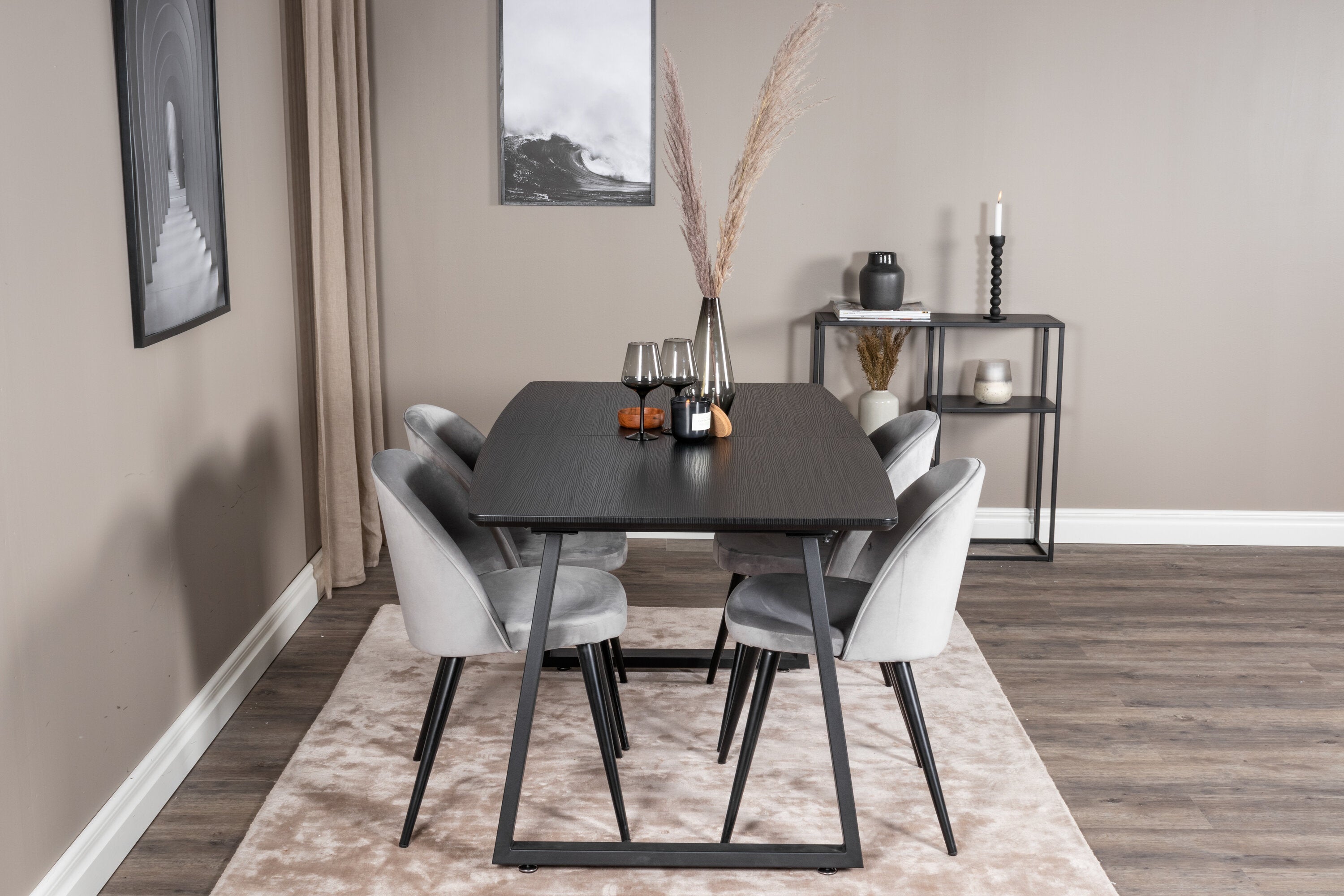 Essgruppe Esstisch Inca 160 x 85 cm mit Stühlen Samt - Grau-Essgruppen-Venture Home-le canapé