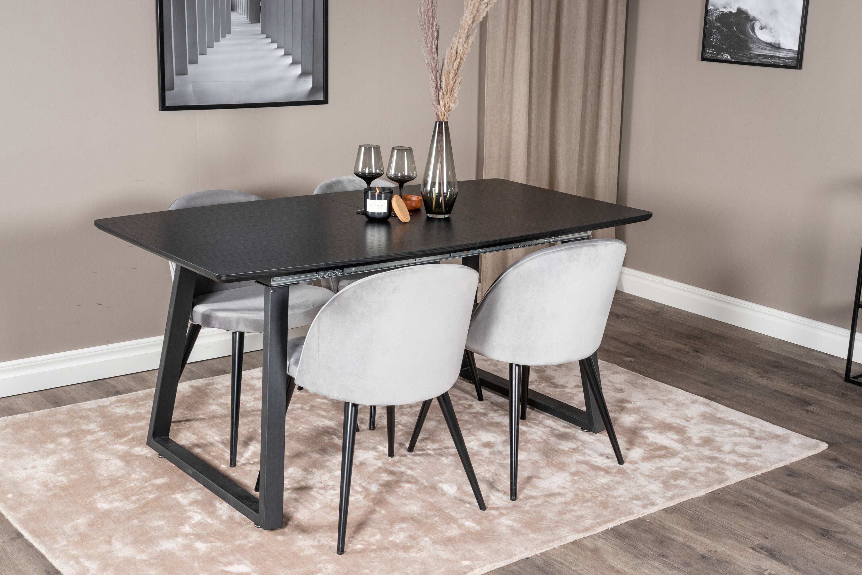 Essgruppe Esstisch Inca 160 x 85 cm mit Stühlen Samt - Grau-Essgruppen-Venture Home-le canapé