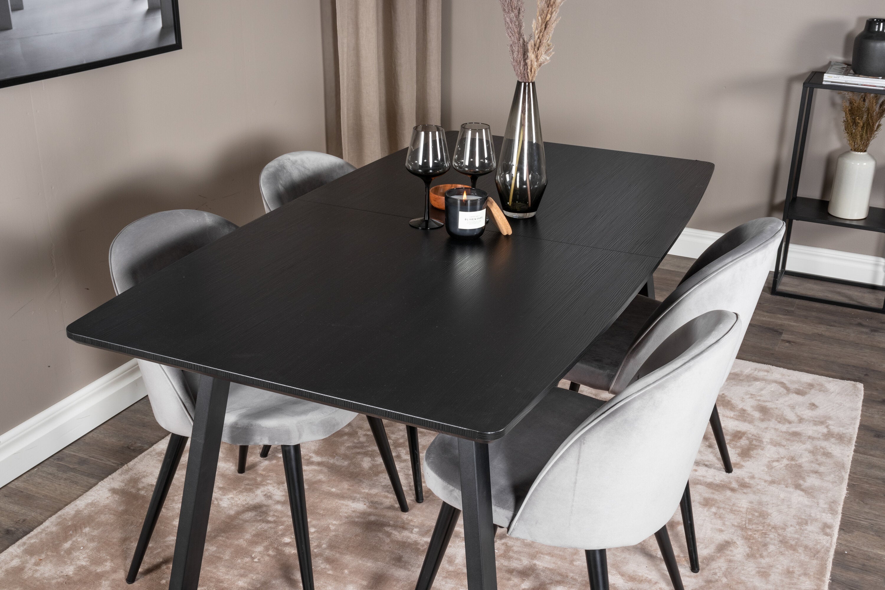 Essgruppe Esstisch Inca 160 x 85 cm mit Stühlen Samt - Grau-Essgruppen-Venture Home-le canapé