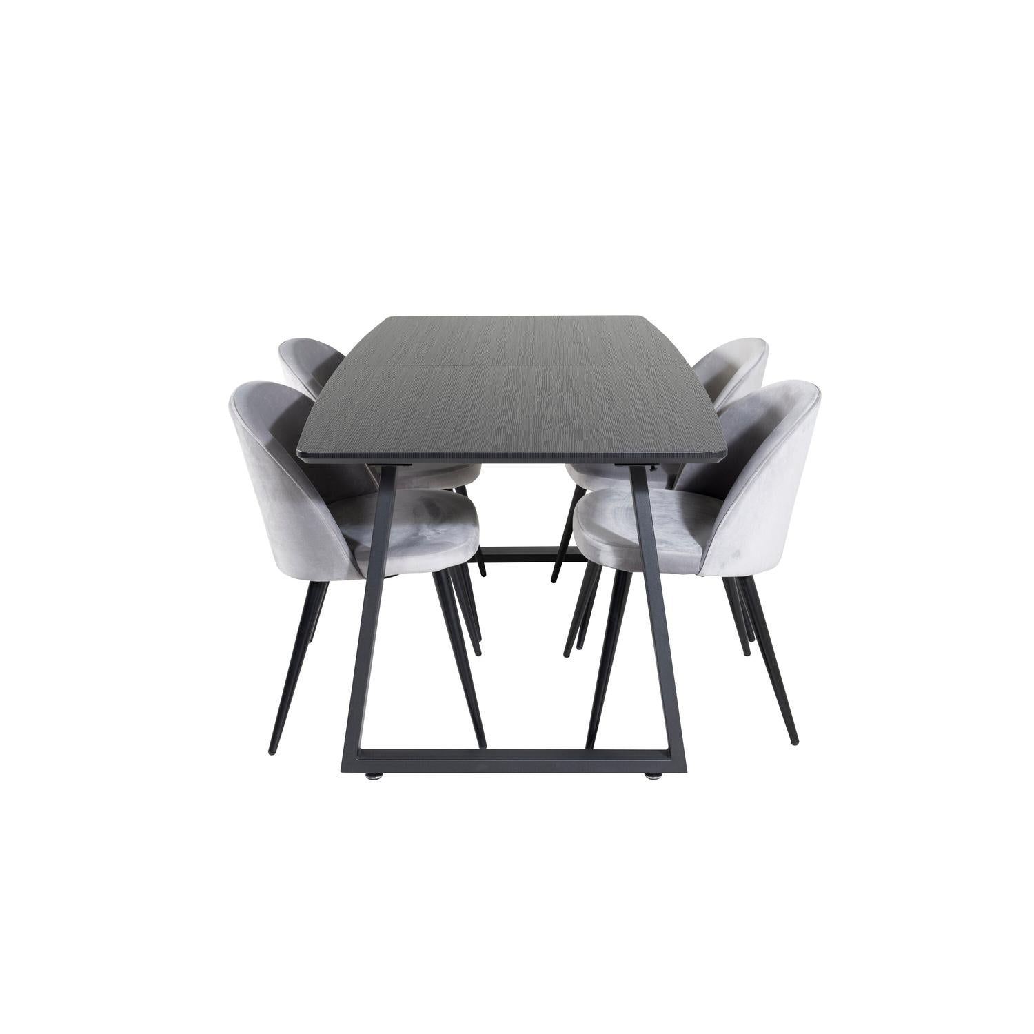 Essgruppe Esstisch Inca 160 x 85cm mit Stühlen Samt - Grau-Essgruppen-Venture Home-le canapé