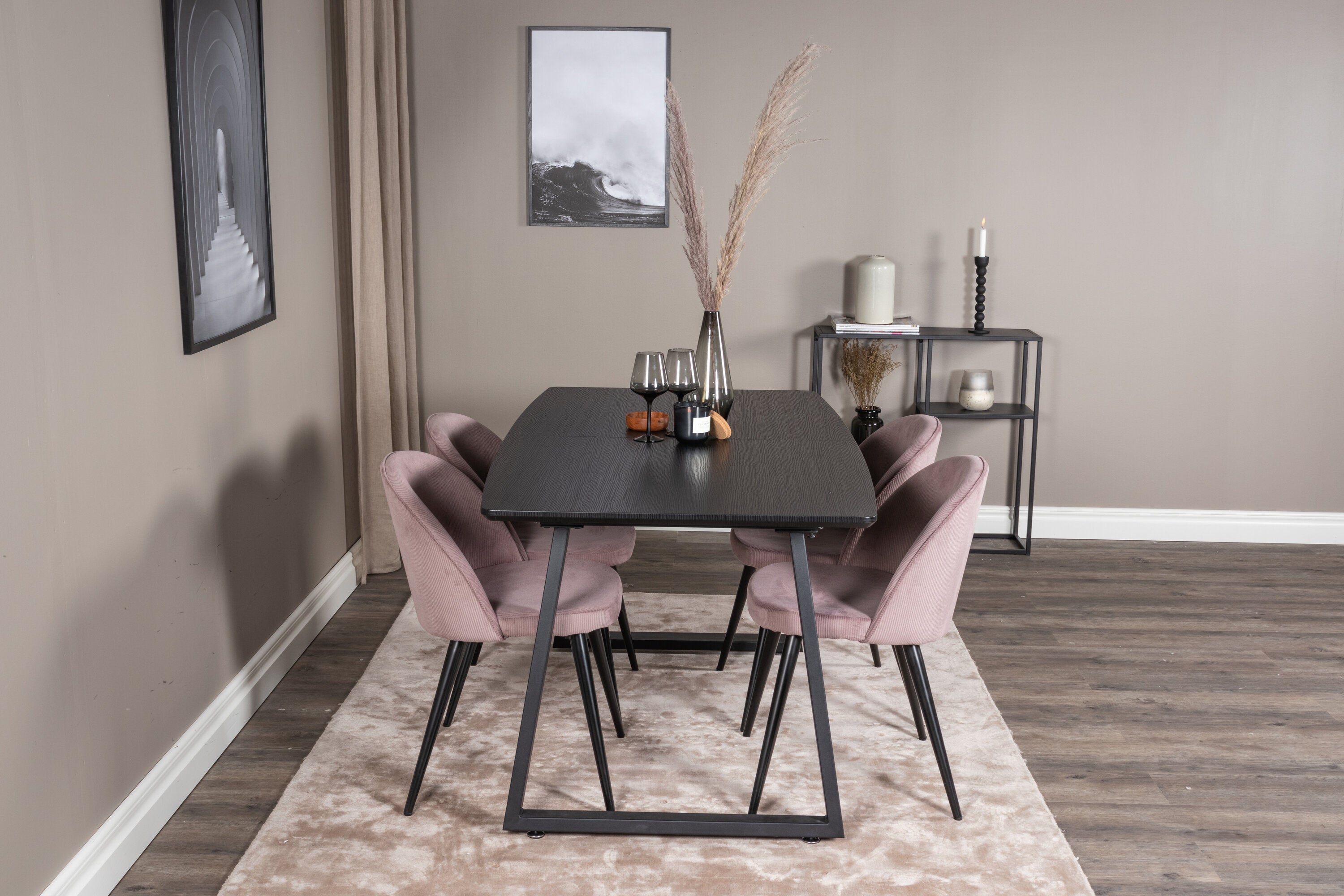 Essgruppe Esstisch Inca 160 x 85cm mit Stühlen Samt - Schwarz-Essgruppen-Venture Home-le canapé