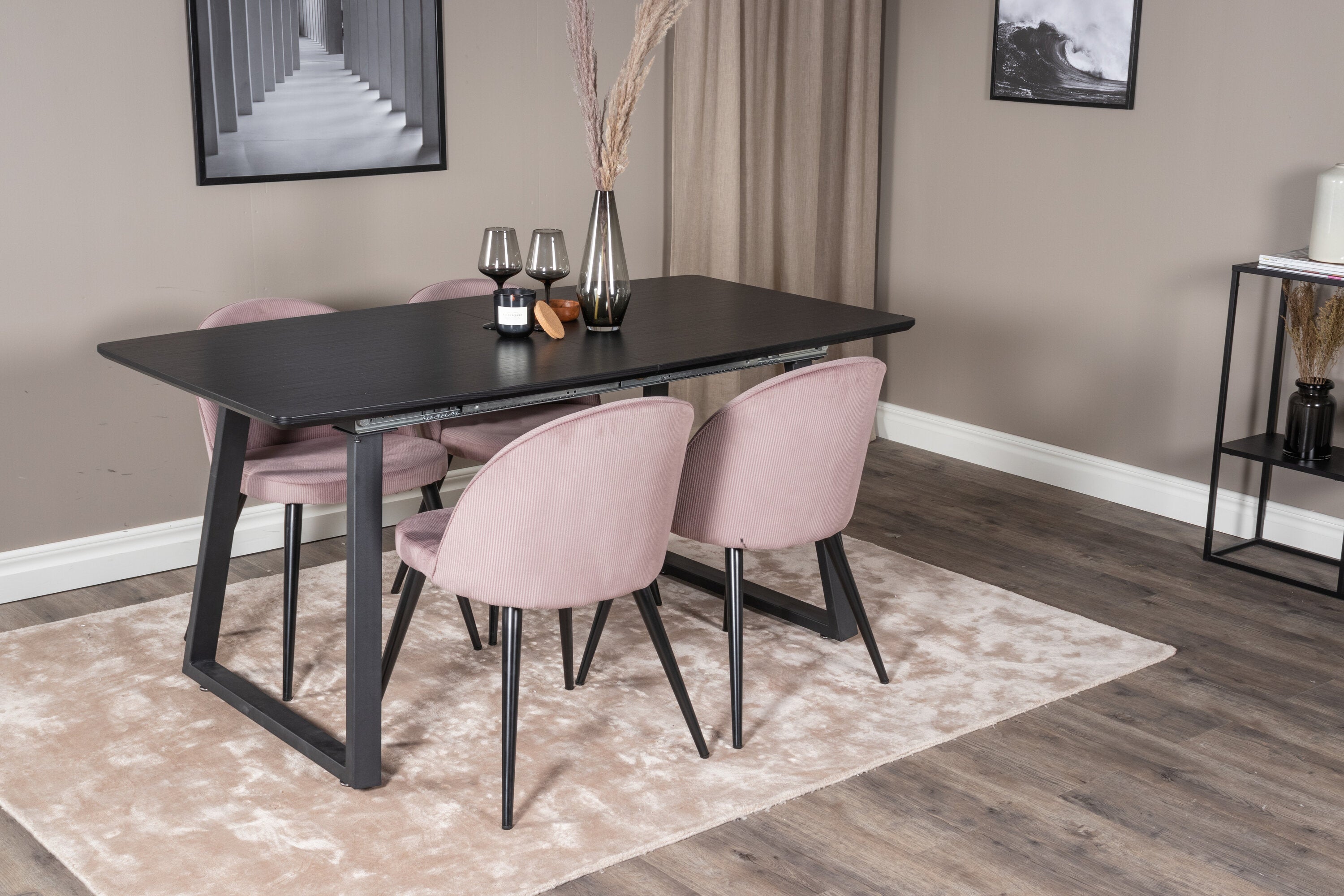 Essgruppe Esstisch Inca 160 x 85cm mit Stühlen Samt - Schwarz-Essgruppen-Venture Home-le canapé