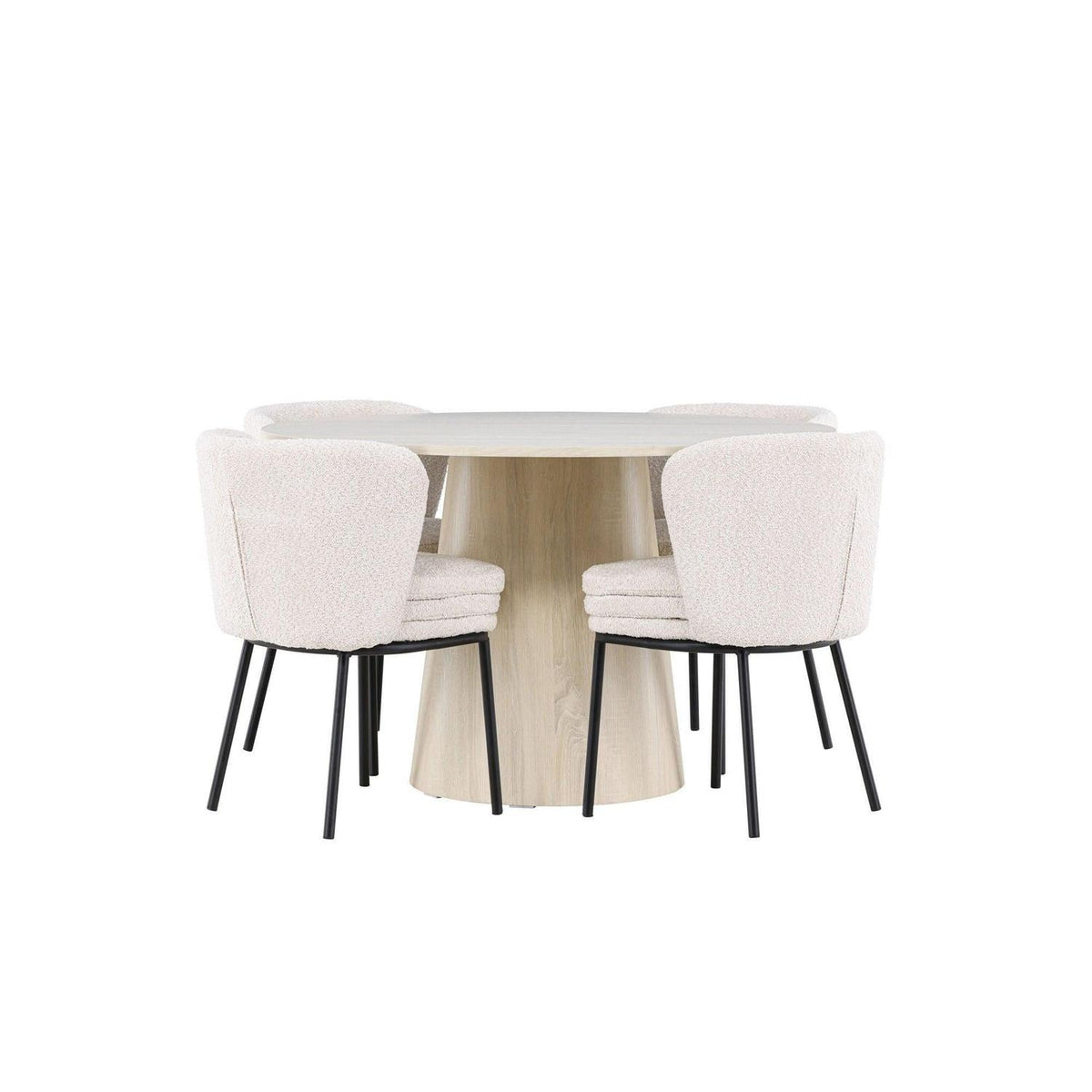 Essgruppe Esstisch Lanzo Ø120cm mit Stühlen Agnes aus Teddy-Boucle-Essgruppen Rund-Venture Home-le canapé