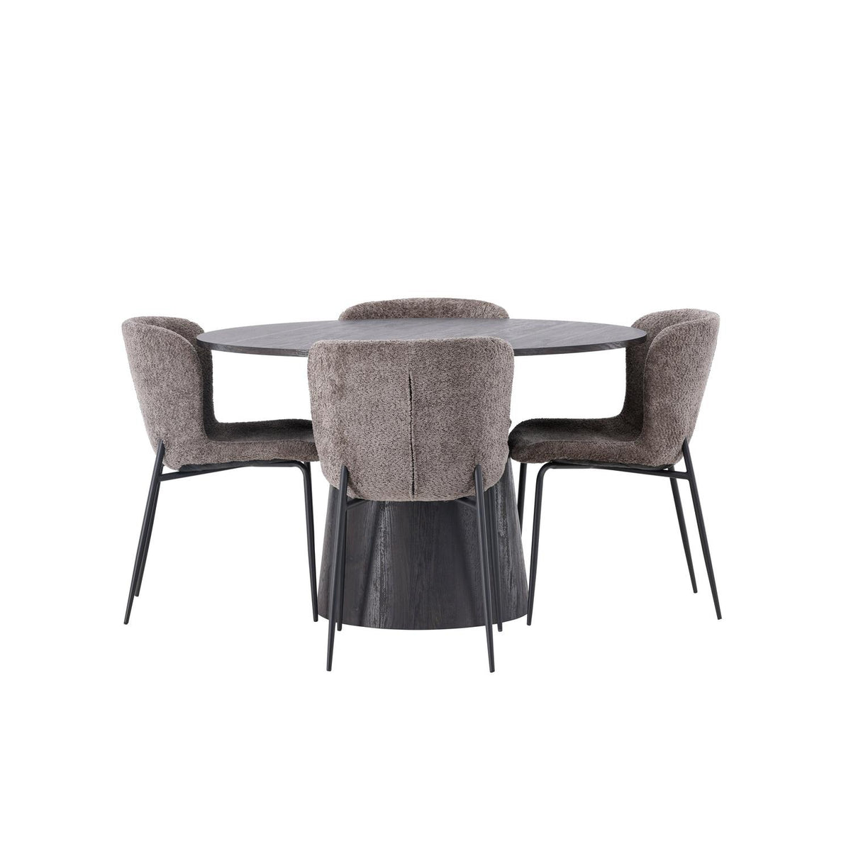 Essgruppe Esstisch Lanzo Ø120cm mit Stühlen Modesto aus Teddy-Boucle-Essgruppen-Venture Home-le canapé