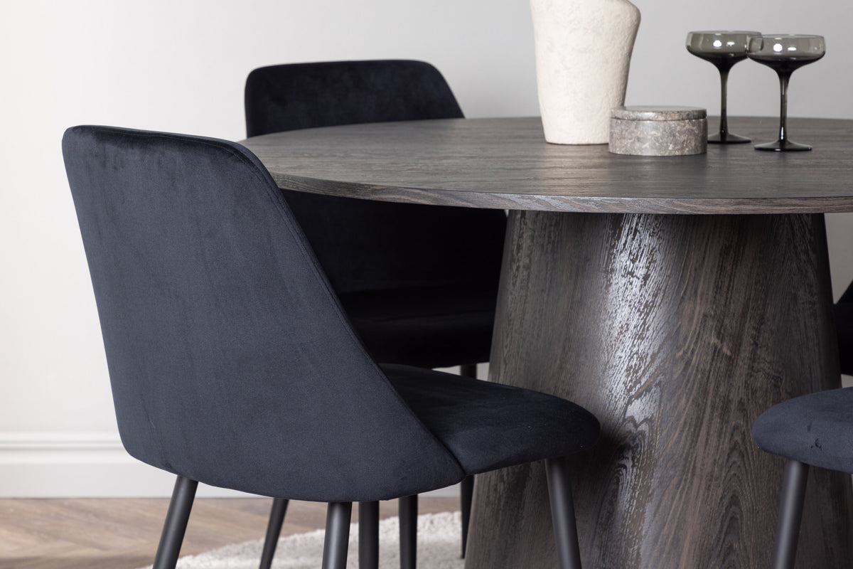 Essgruppe Esstisch Lanzo Ø120cm mit Stühlen Night aus Samt-Essgruppen-Venture Home-le canapé