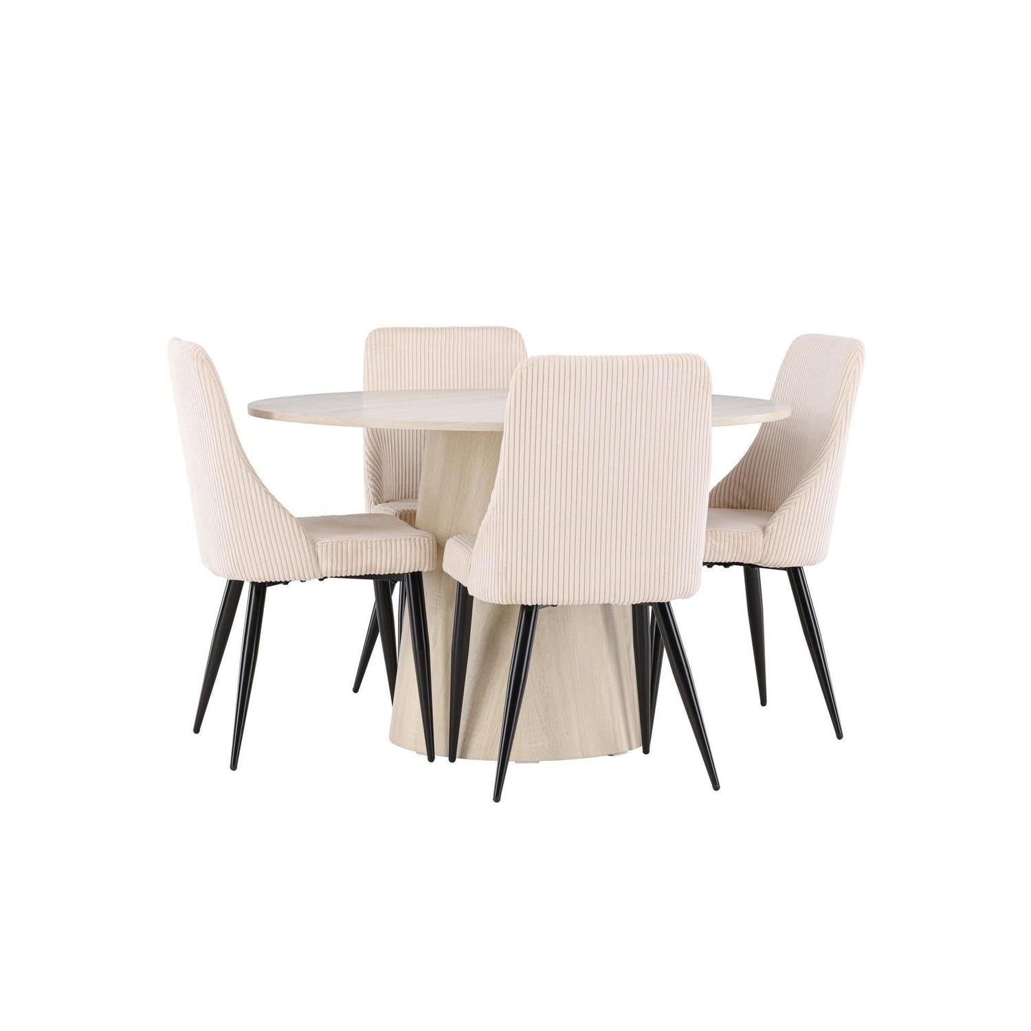 Essgruppe Esstisch Lanzo rund 120cm mit Stühlen Leone aus Kord-Essgruppen Rund-Venture Home-le canapé