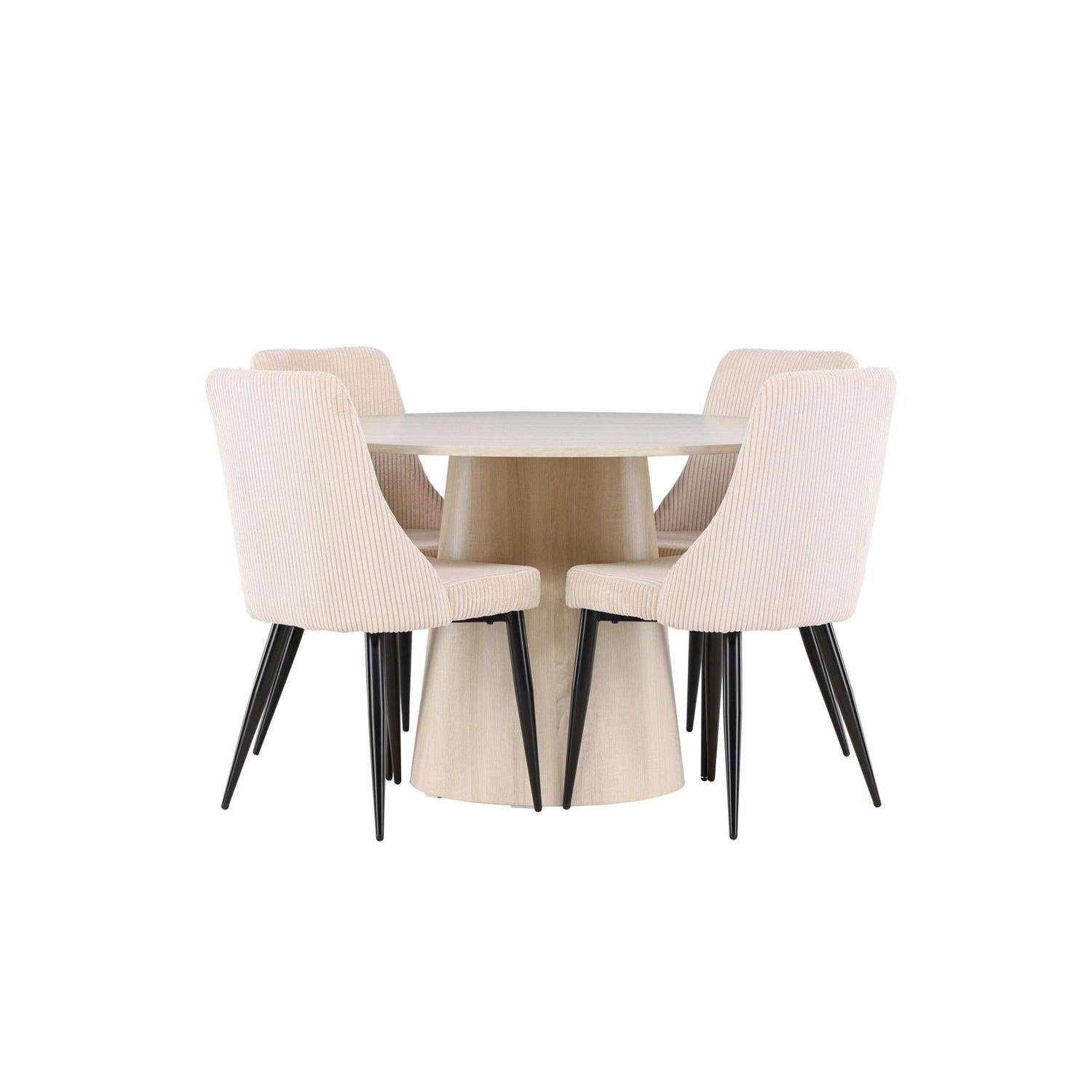 Essgruppe Esstisch Lanzo rund 120cm mit Stühlen Leone aus Kord-Essgruppen Rund-Venture Home-le canapé