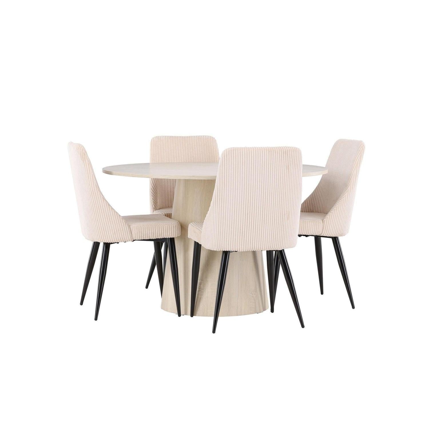 Essgruppe Esstisch Lanzo rund 120cm mit Stühlen Leone aus Kord-Essgruppen Rund-Venture Home-le canapé