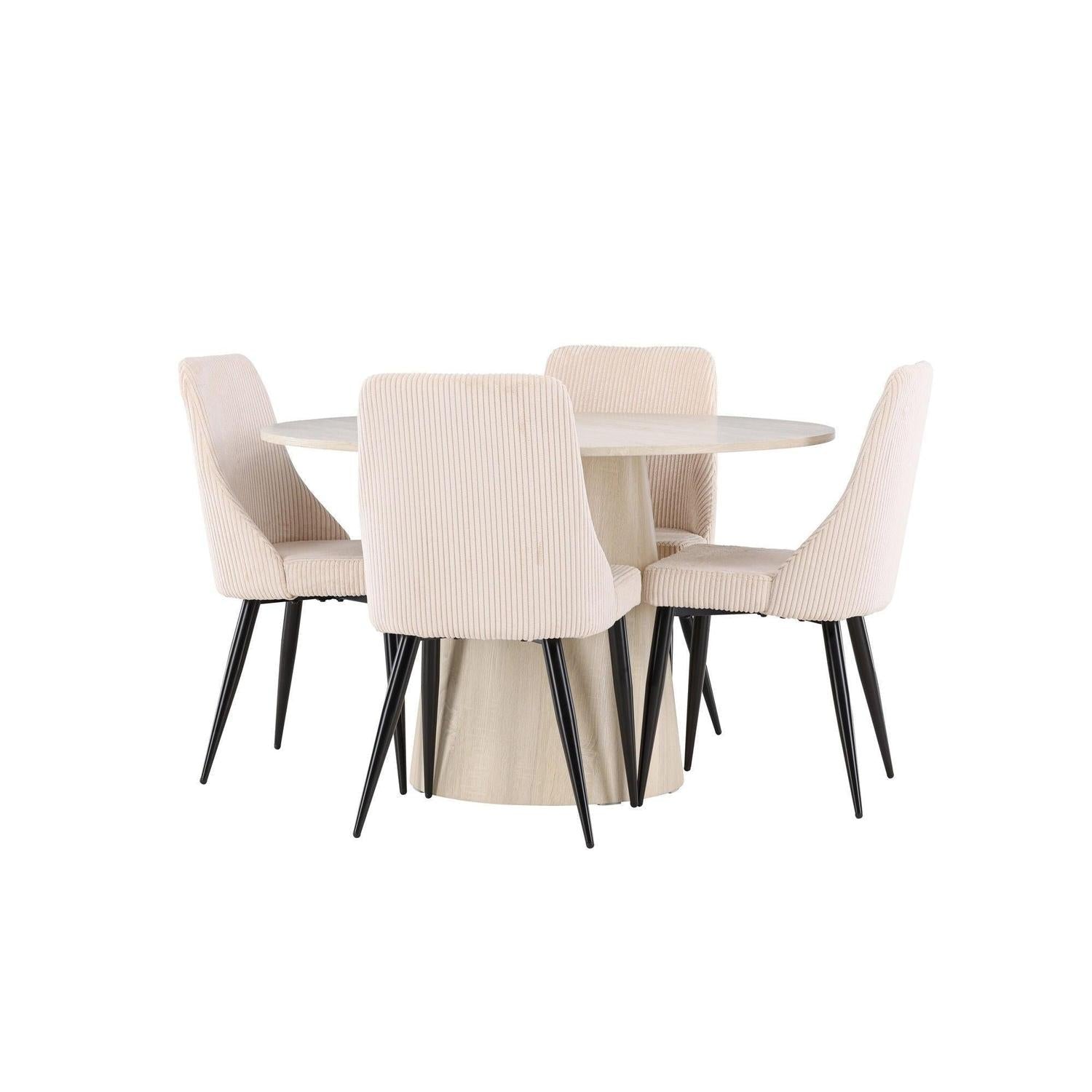 Essgruppe Esstisch Lanzo rund 120cm mit Stühlen Leone aus Kord-Essgruppen Rund-Venture Home-le canapé