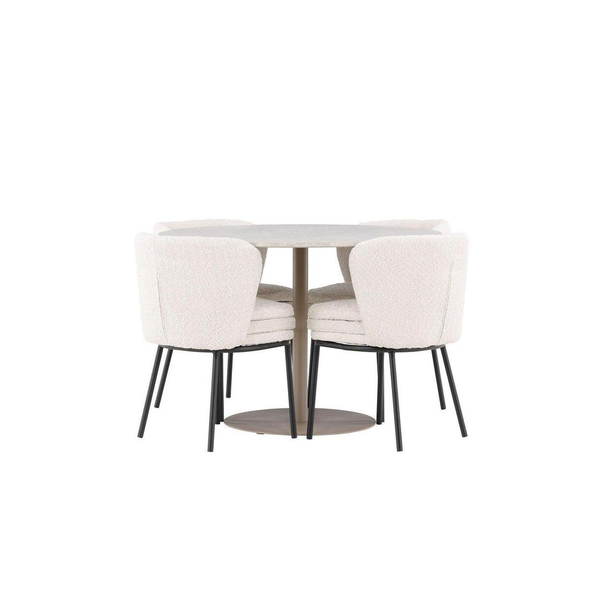 Essgruppe Esstisch Lycke Ø100cm mit Stühlen Agnes aus Teddy-Boucle-Essgruppen Rund-Venture Home-le canapé