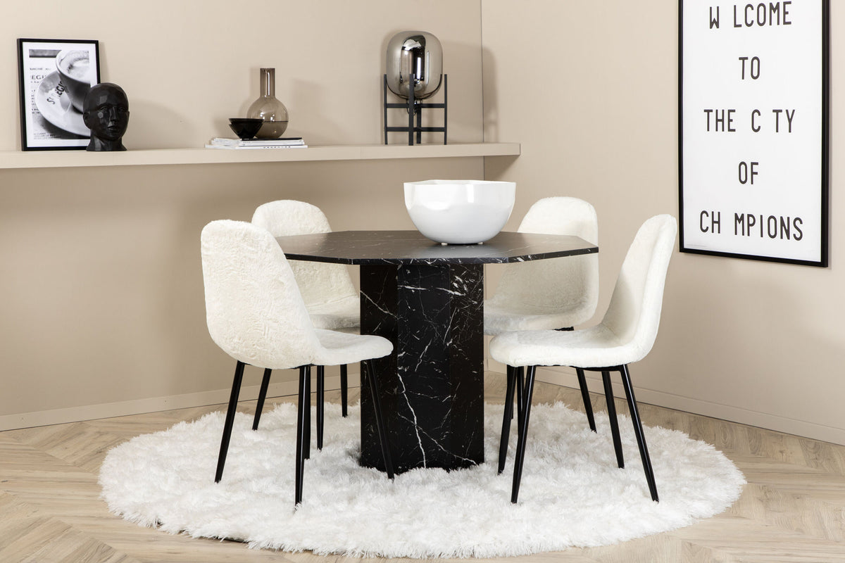 Essgruppe Esstisch Marbs Ø110cm mit Stühlen Polar aus Teddy-Boucle-Essgruppen Rund-Venture Home-le canapé