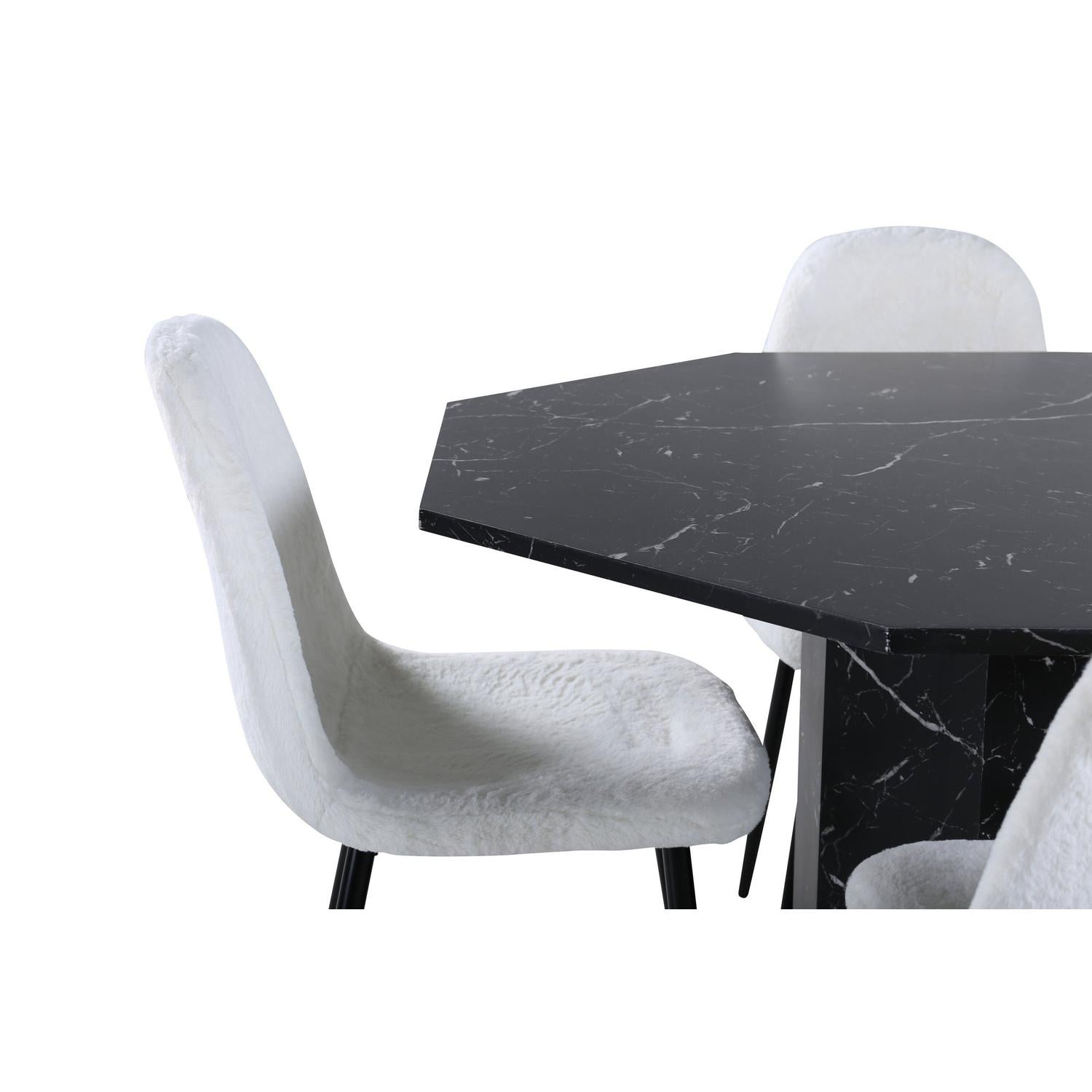 Essgruppe Esstisch Marbs Ø110cm mit Stühlen Polar aus Teddy Bouclé - Schwarz Marmoroptik/ Weiß-Essgruppen Rund-Venture Home-le canapé
