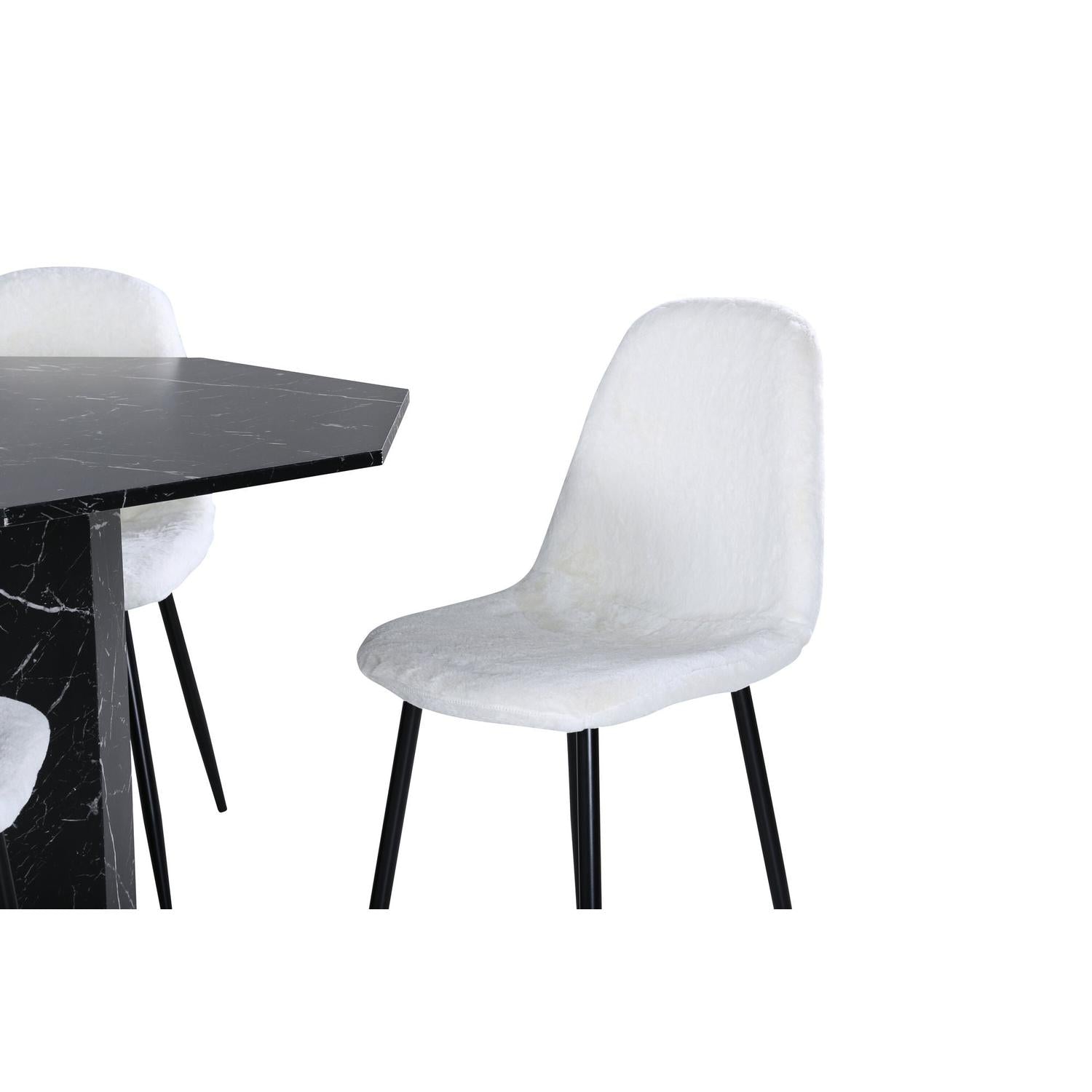 Essgruppe Esstisch Marbs Ø110cm mit Stühlen Polar aus Teddy Bouclé - Schwarz Marmoroptik/ Weiß-Essgruppen Rund-Venture Home-le canapé