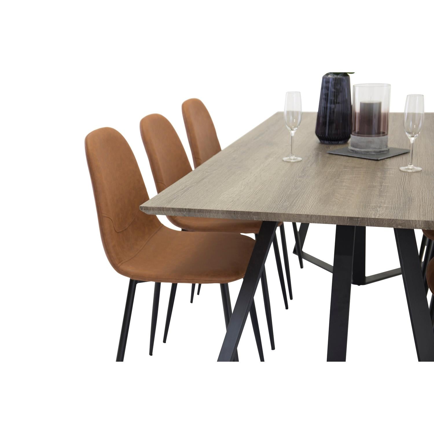 Essgruppe Esstisch Marina 180 x 90 mit Stühlen Polar mit Ledersitz - Braun-Essgruppen-Venture Home-le canapé