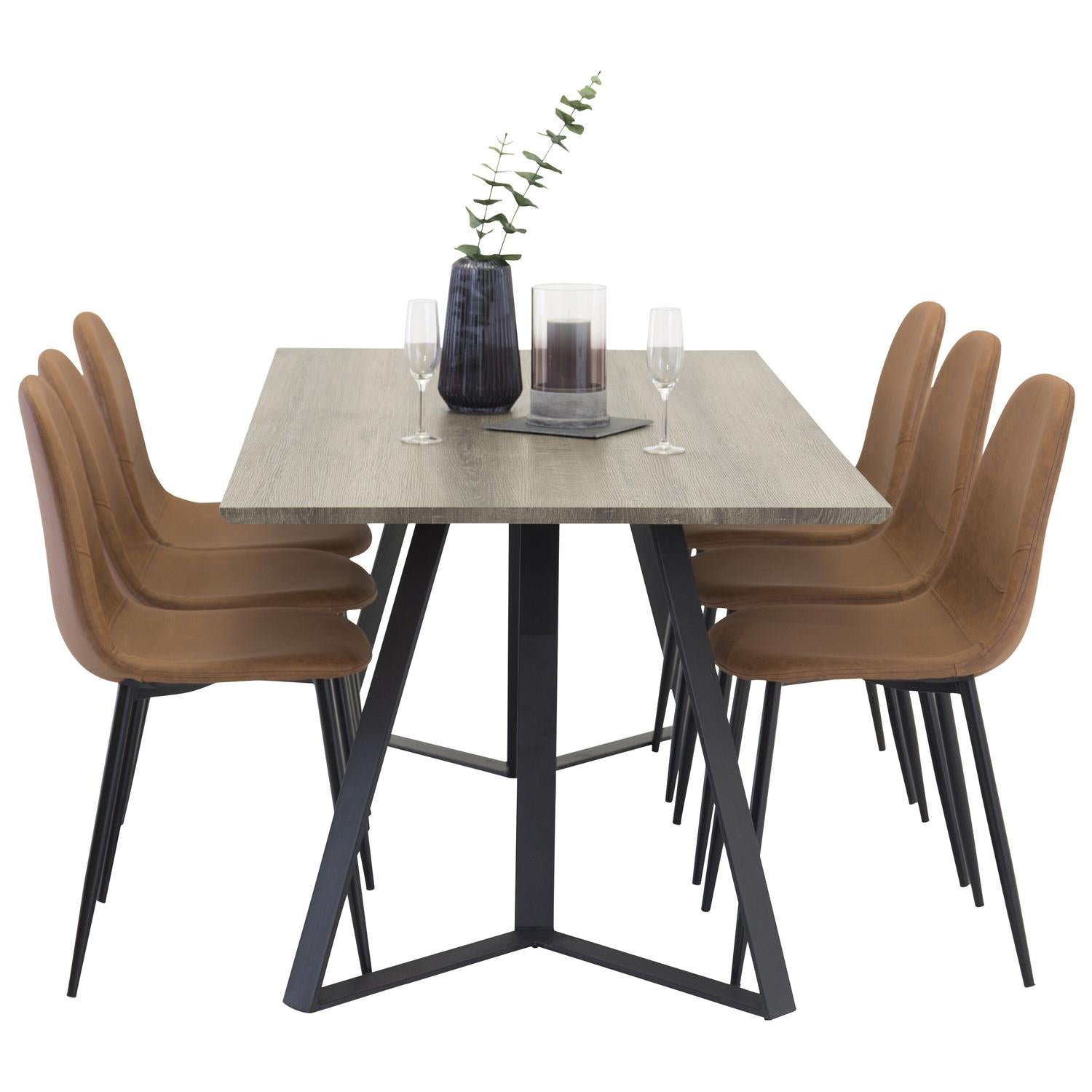 Essgruppe Esstisch Marina 180 x 90 mit Stühlen Polar mit Ledersitz - Braun-Essgruppen-Venture Home-le canapé