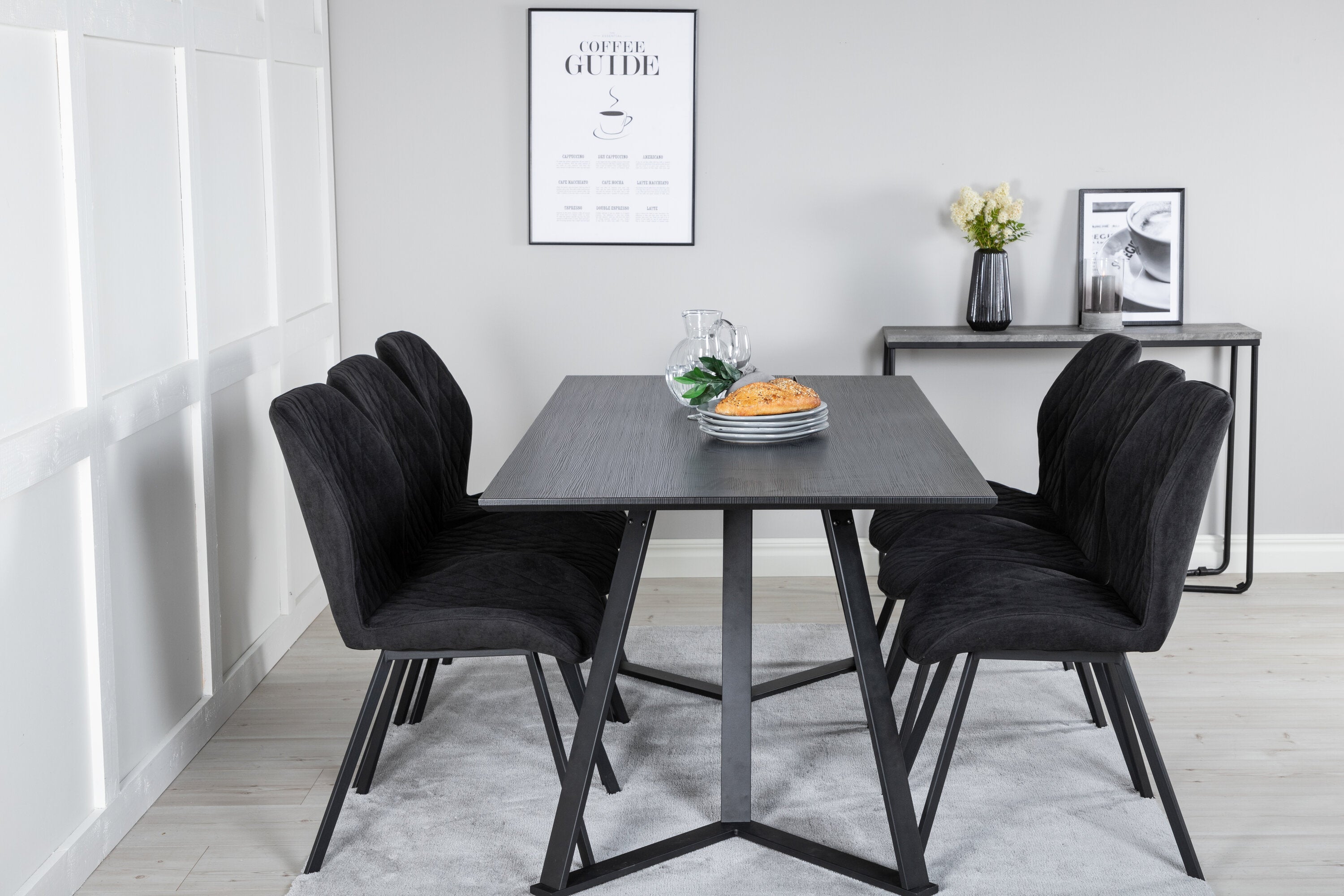 Essgruppe Esstisch Marina 180x90cm mit Stühlen Gemma - Schwarz-Essgruppen-Venture Home-le canapé