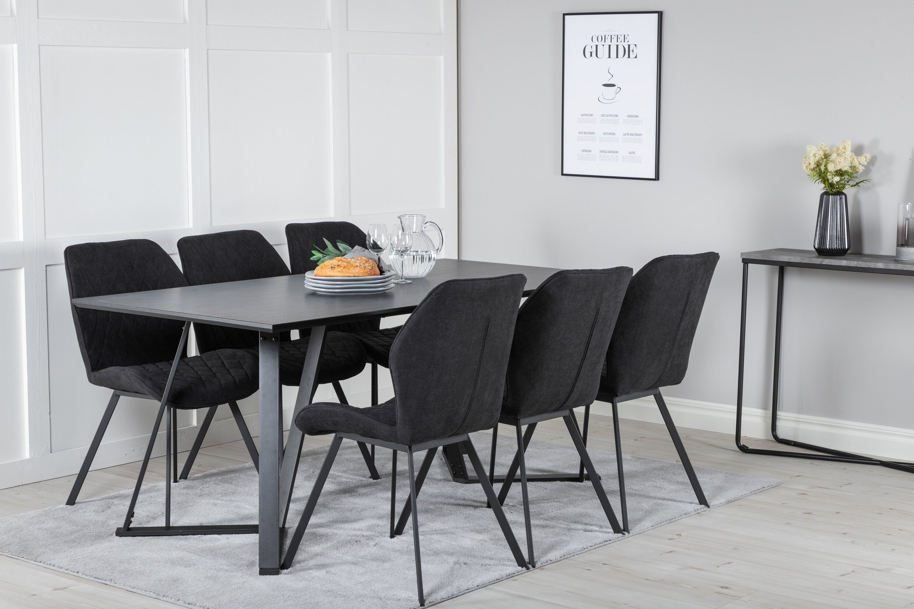Essgruppe Esstisch Marina 180x90cm mit Stühlen Gemma - Schwarz-Essgruppen-Venture Home-le canapé