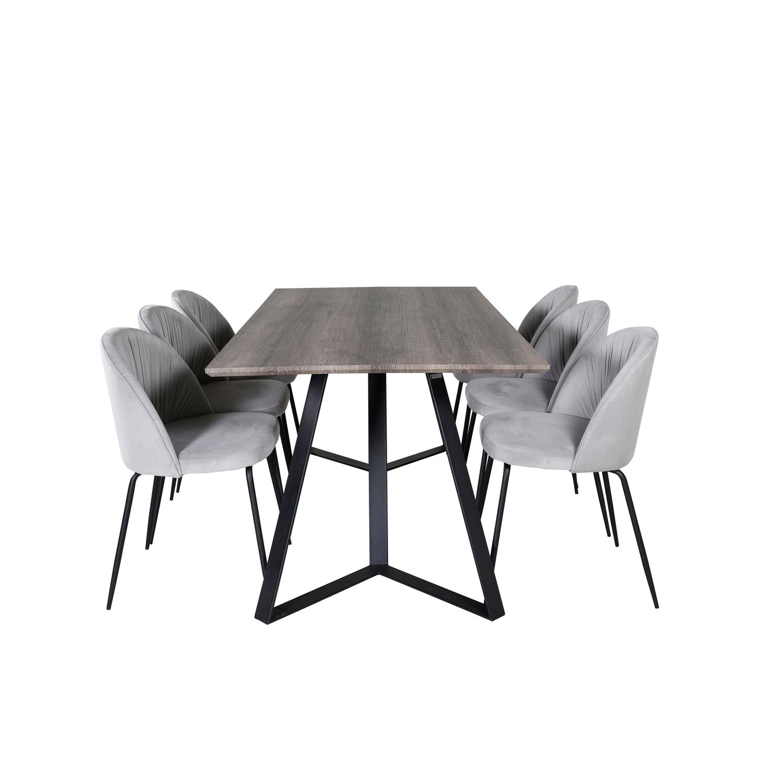 Essgruppe Esstisch Marina 180x90cm mit Stühlen Wrinkles - Grau-Essgruppen-Venture Home-le canapé
