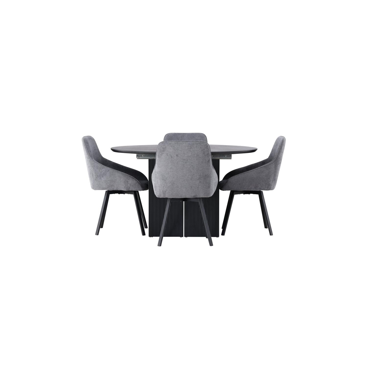 Essgruppe Esstisch Matilda ⌀130cm mit Stühlen Rosie - Grau-Essgruppen-Venture Home-le canapé