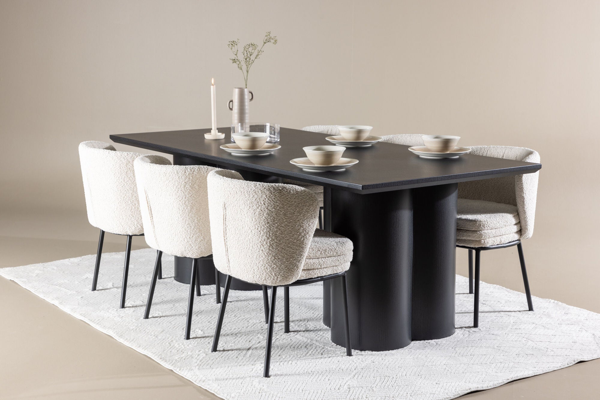 Essgruppe Esstisch Olivia 210*100cm mit Stühlen Agnes aus Teddy - BoucléEssgruppe Rechteckig