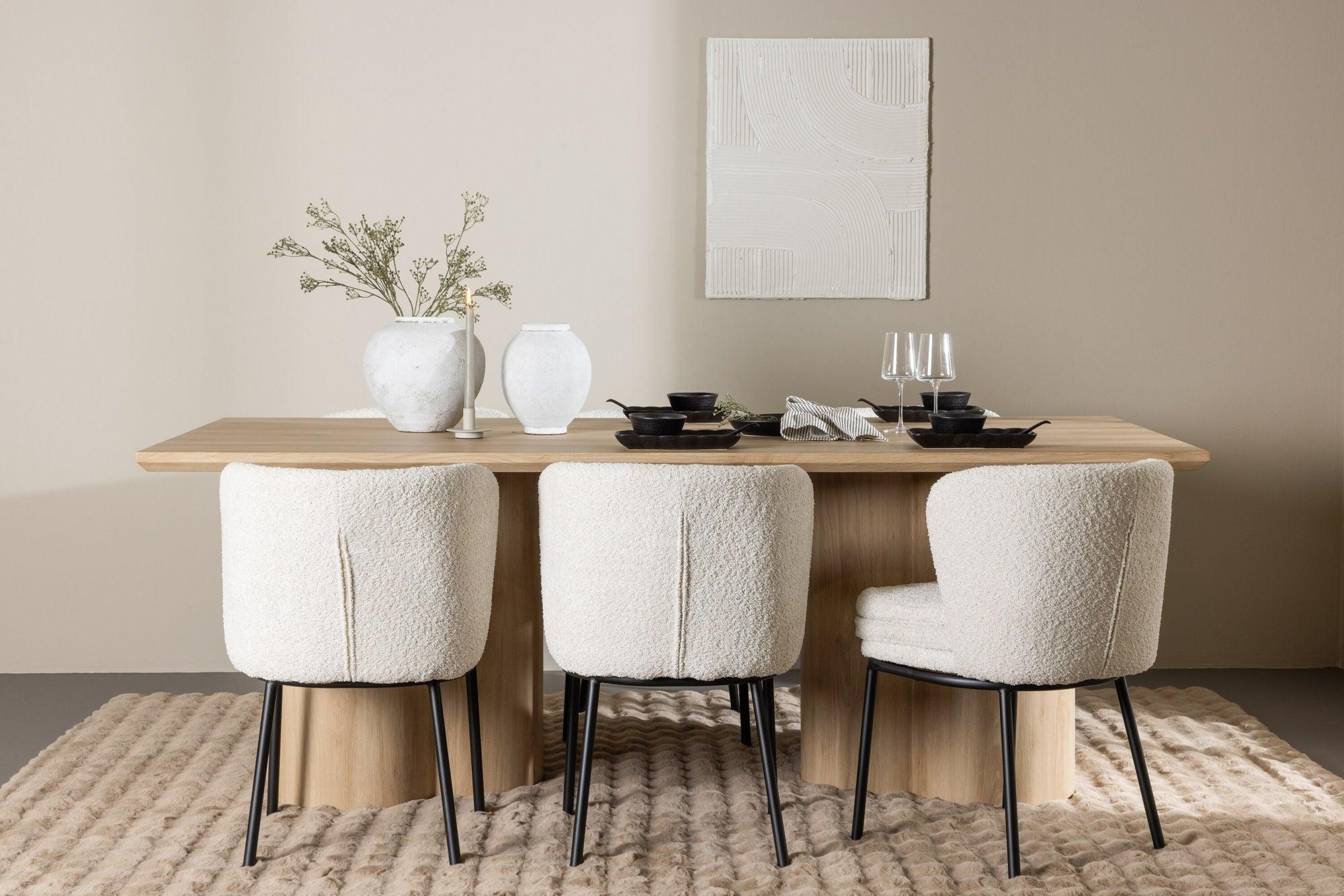 Essgruppe Esstisch Olivia 210*100cm mit Stühlen Agnes aus Teddy-Bouclé-Essgruppe Rechteckig-Venture Home-le canapé