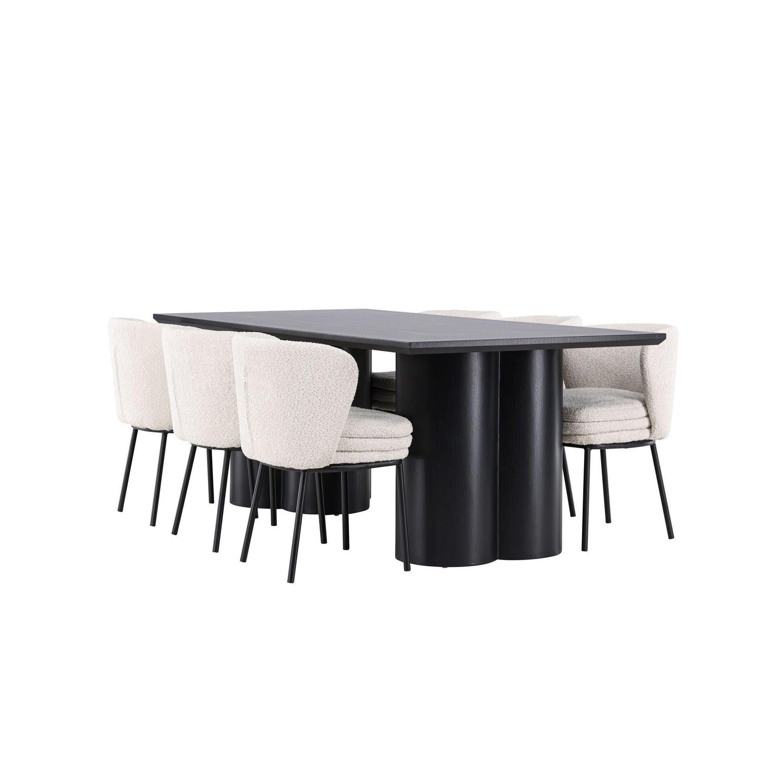 Essgruppe Esstisch Olivia 210*100cm mit Stühlen Agnes aus Teddy-Bouclé-Essgruppe Rechteckig-Venture Home-le canapé