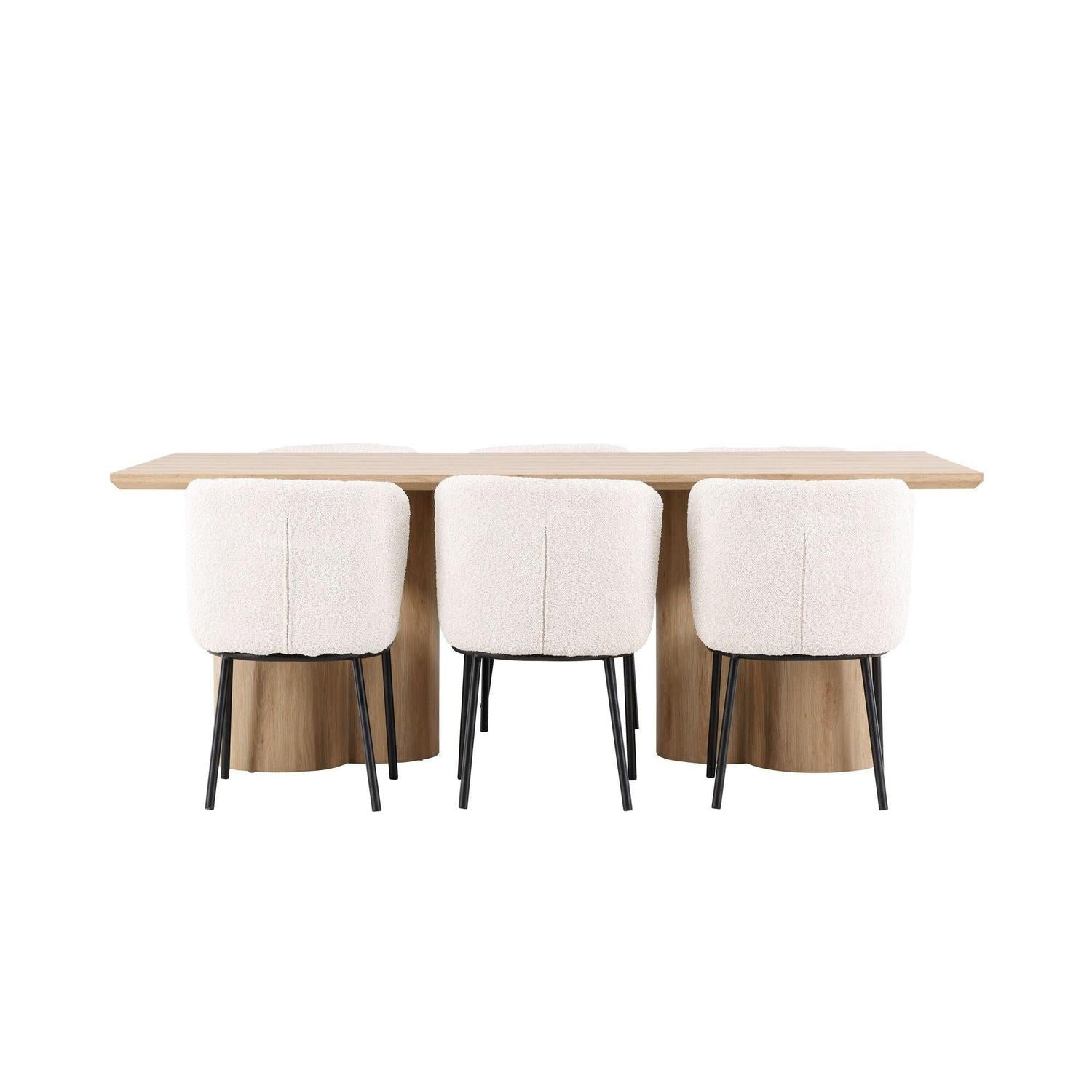Essgruppe Esstisch Olivia 210*100cm mit Stühlen Agnes aus Teddy-Bouclé-Essgruppen Rechteckig-Venture Home-le canapé