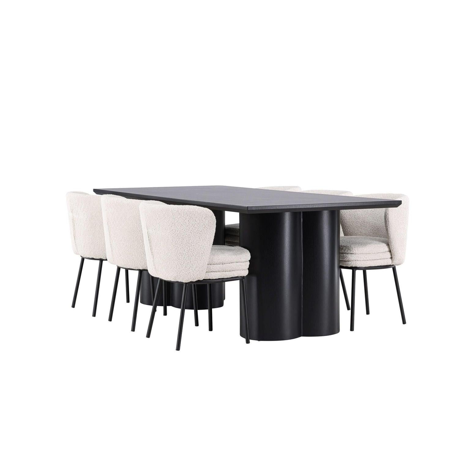 Essgruppe Esstisch Olivia 210*100cm mit Stühlen Agnes aus Teddy-Bouclé-Essgruppen Rechteckig-Venture Home-le canapé