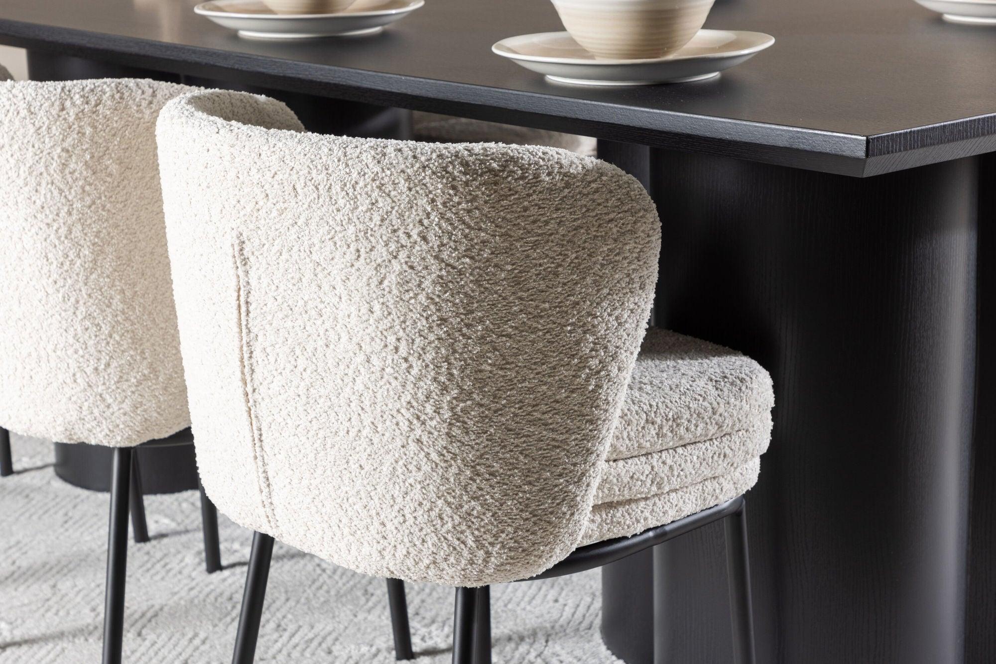 Essgruppe Esstisch Olivia 210*100cm mit Stühlen Agnes aus Teddy-Bouclé-Essgruppen Rechteckig-Venture Home-le canapé