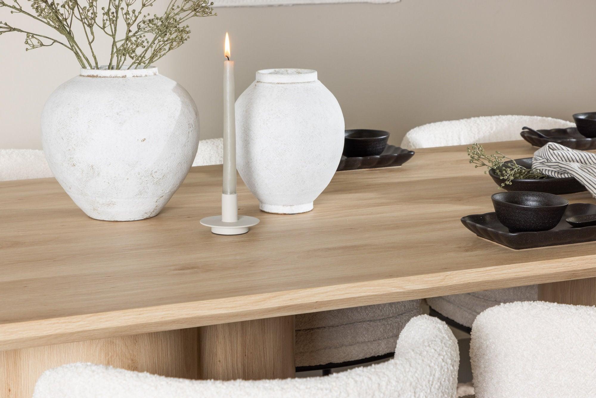 Essgruppe Esstisch Olivia 210*100cm mit Stühlen Agnes aus Teddy-Bouclé-Essgruppen Rechteckig-Venture Home-le canapé