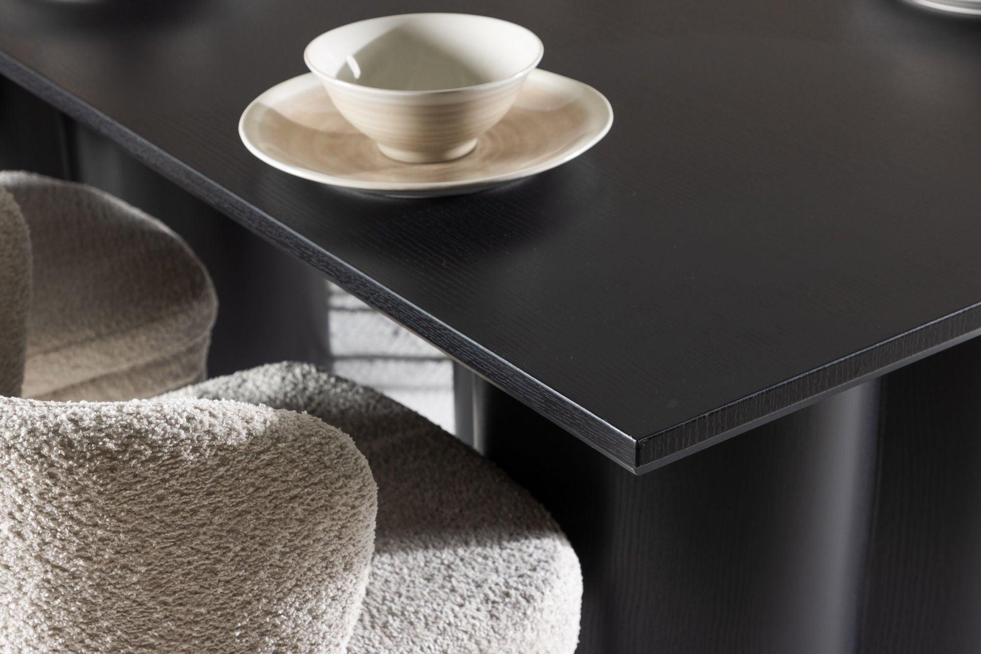 Essgruppe Esstisch Olivia 210*100cm mit Stühlen Agnes aus Teddy-Bouclé-Essgruppen Rechteckig-Venture Home-le canapé