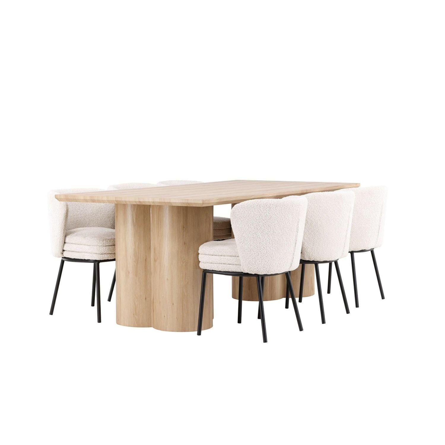 Essgruppe Esstisch Olivia 210*100cm mit Stühlen Agnes aus Teddy-Bouclé-Essgruppen Rechteckig-Venture Home-le canapé