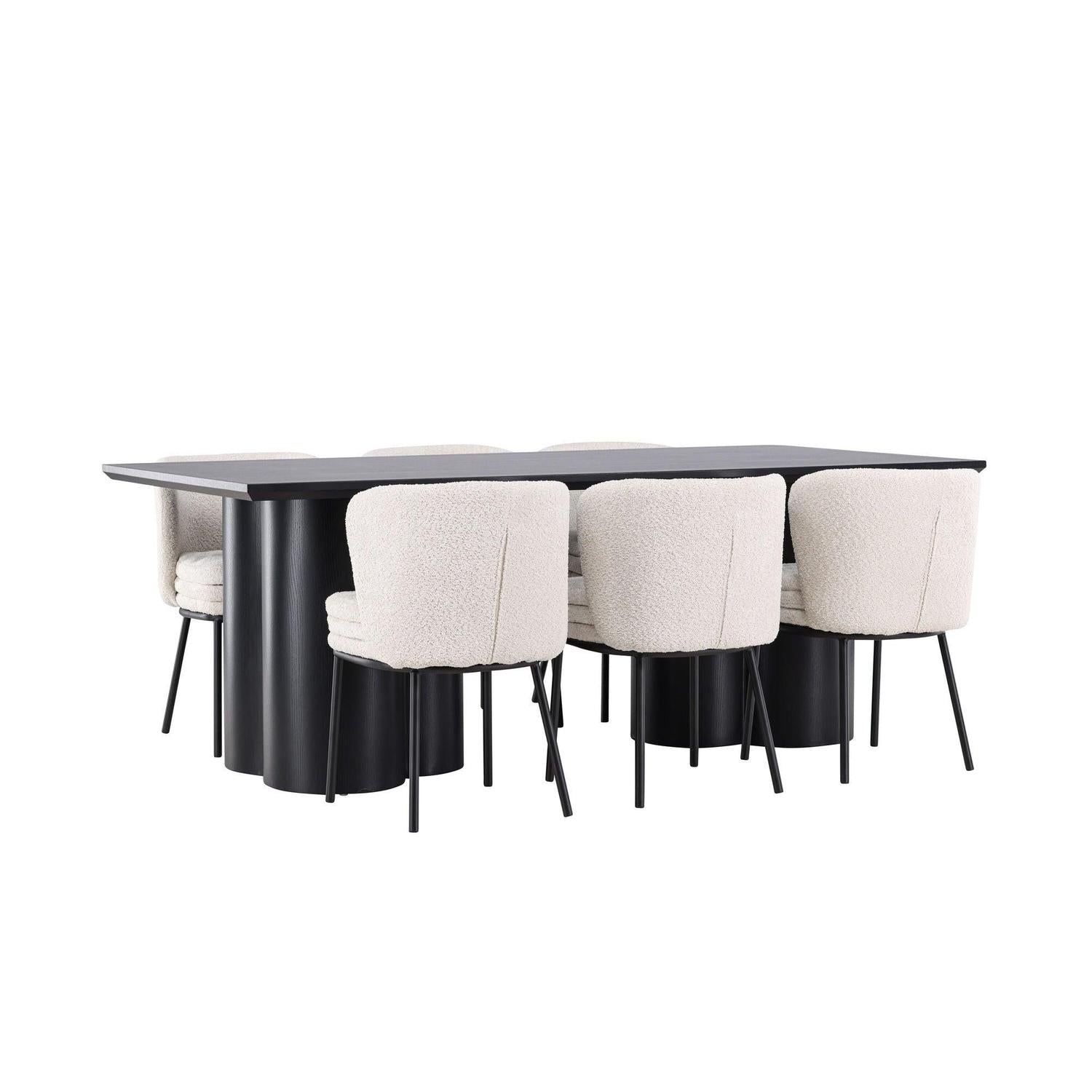 Essgruppe Esstisch Olivia 210*100cm mit Stühlen Agnes aus Teddy-Bouclé-Essgruppen Rechteckig-Venture Home-le canapé