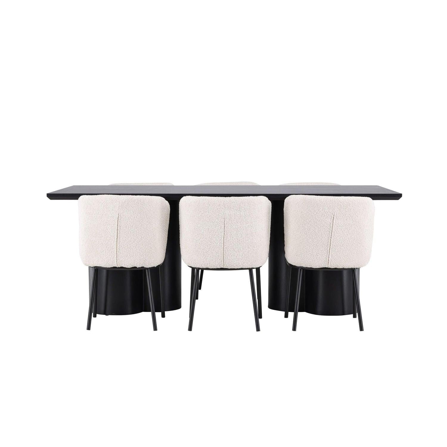 Essgruppe Esstisch Olivia 210*100cm mit Stühlen Agnes aus Teddy-Bouclé-Essgruppen Rechteckig-Venture Home-le canapé