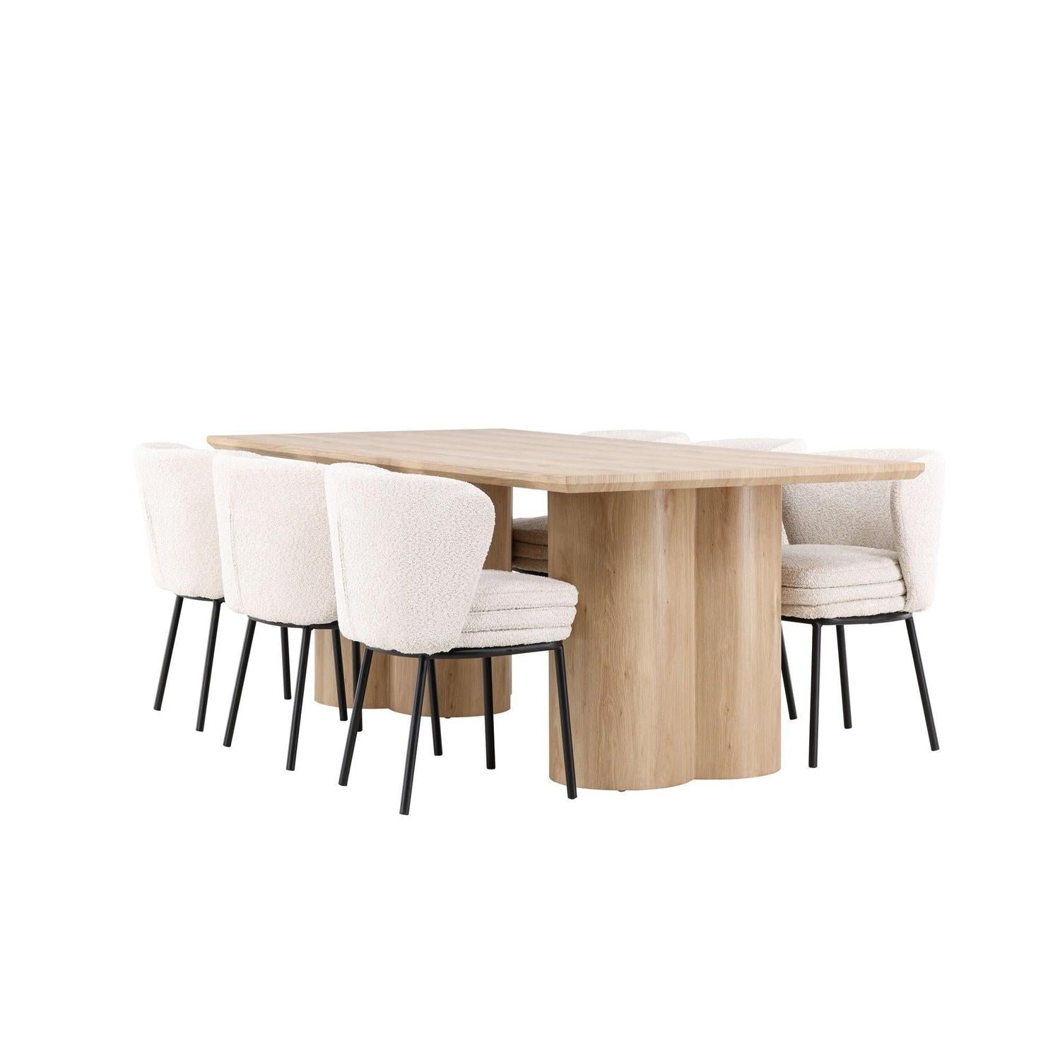 Essgruppe Esstisch Olivia 210*100cm mit Stühlen Agnes aus Teddy-Bouclé-Essgruppen Rechteckig-Venture Home-le canapé