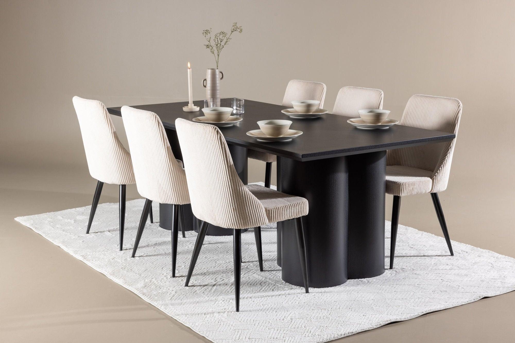 Essgruppe Esstisch Olivia 210*100cm mit Stühlen Leone aus Kord-Essgruppen Rechteckig-Venture Home-le canapé