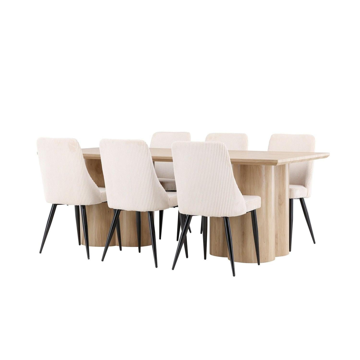 Essgruppe Esstisch Olivia 210*100cm mit Stühlen Leone aus Kord - Mokka/Beige-Essgruppen Rechteckig-Venture Home-le canapé