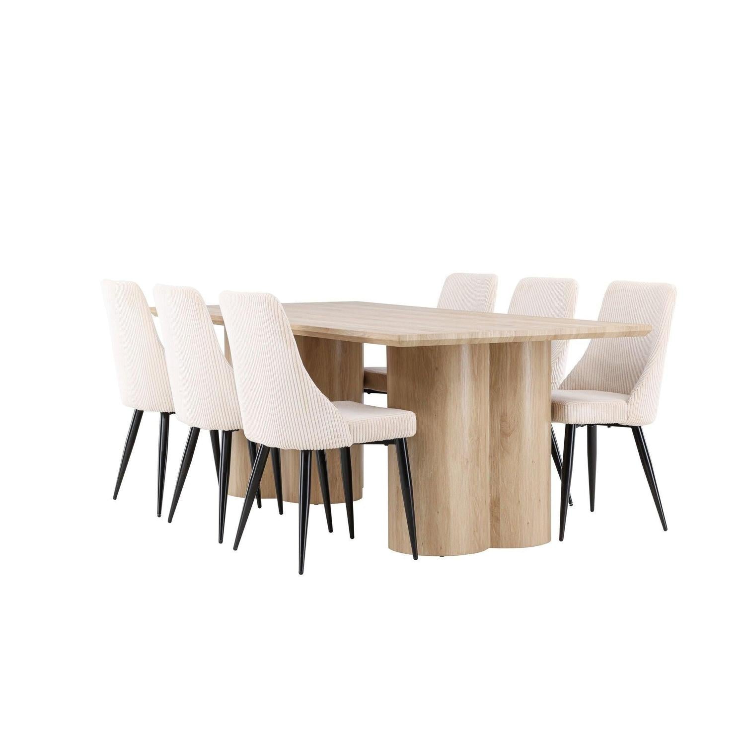 Essgruppe Esstisch Olivia 210*100cm mit Stühlen Leone aus Kord - Mokka/Beige-Essgruppen Rechteckig-Venture Home-le canapé